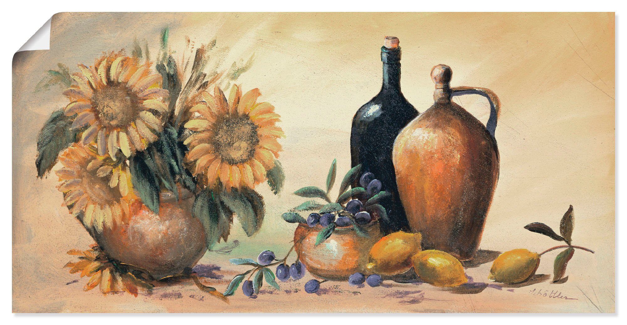 Artland Wandbild Stillleben mit Sonnenblumen, Vasen & Töpfe (1 St), als Leinwandbild, Wandaufkleber oder Poster in versch. Größen