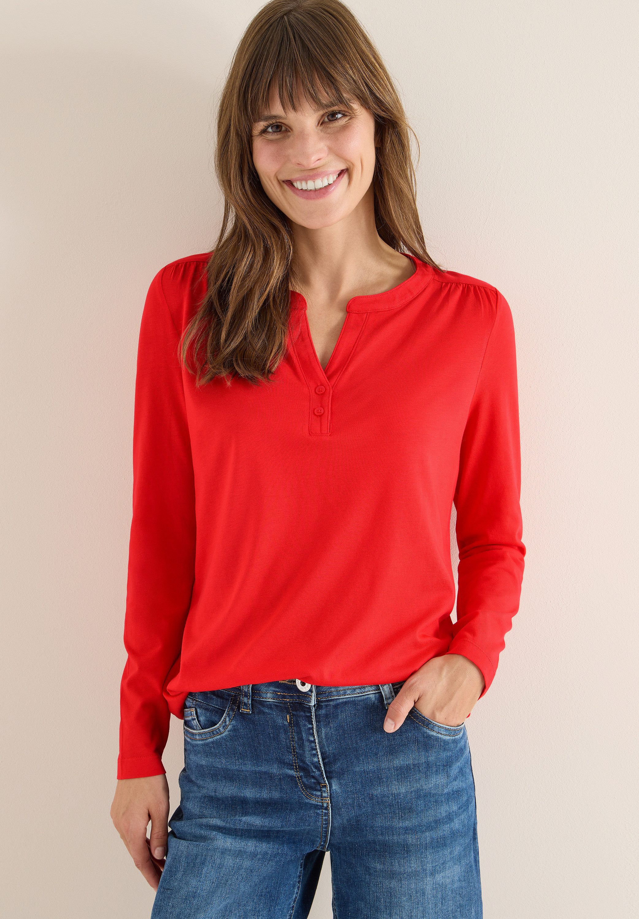 CECIL Tunikashirt Split Neck mit Knopfdetail