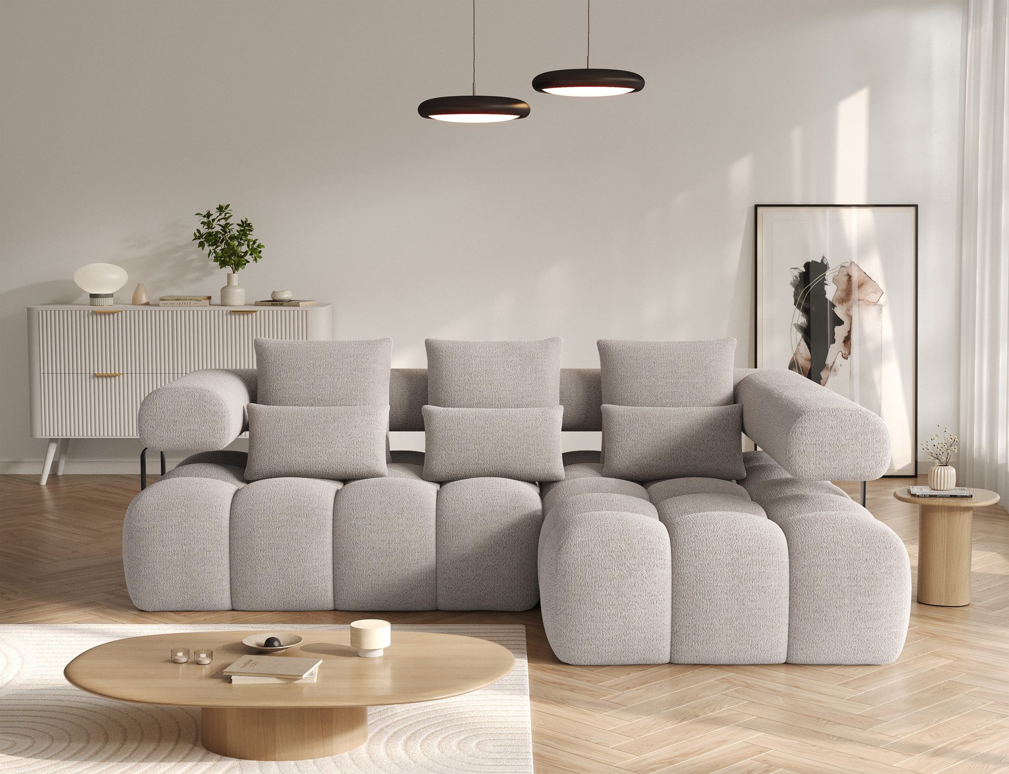MF Design Ecksofa Ecksofa mit Schlaffunktion in Bouclé, false / Elektrische Sitzflächenverlängerung / true