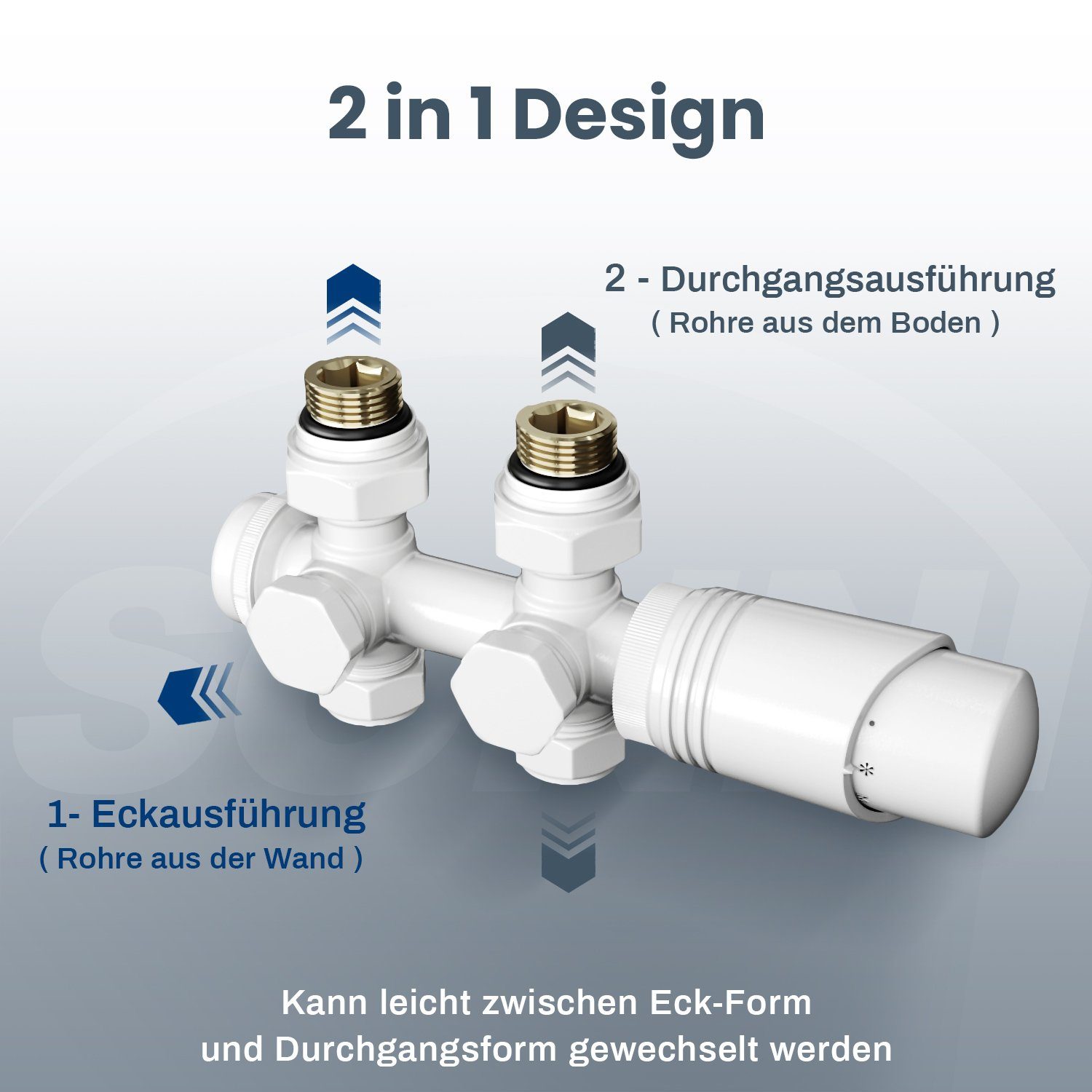 Anschlussgarnitur Designheizkörper Heizkörperthermostat Multiblock set ELEGANT Thermostatventil 50mm G Heizkörper Weiß/Anthrazit/Chrom, 1/2" Heizung