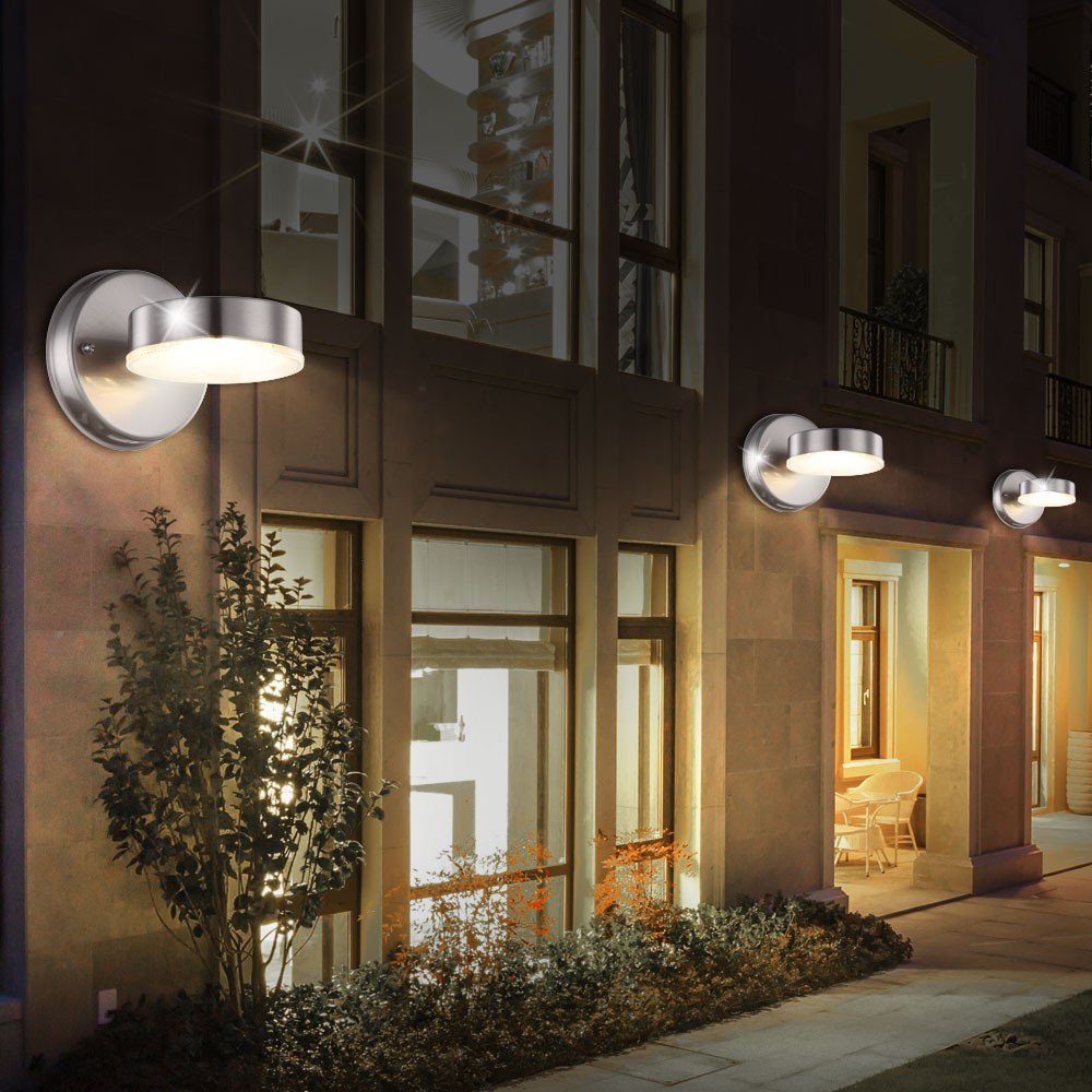 etc-shop Außen-Wandleuchte, LED-Leuchtmittel Wand fest Leuchten 2er Design Set Lampen Edelstahl LED Außen Warmweiß, Watt 7 verbaut, IP44
