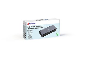 Verbatim Festplatten-Dockingstation, USB-C Pro 15 in 1 Docking Station, HDMI, DP, RJ45, USB-A, SD, Micro SD, 256GB SSD, Audio, USB-C/Host/PD