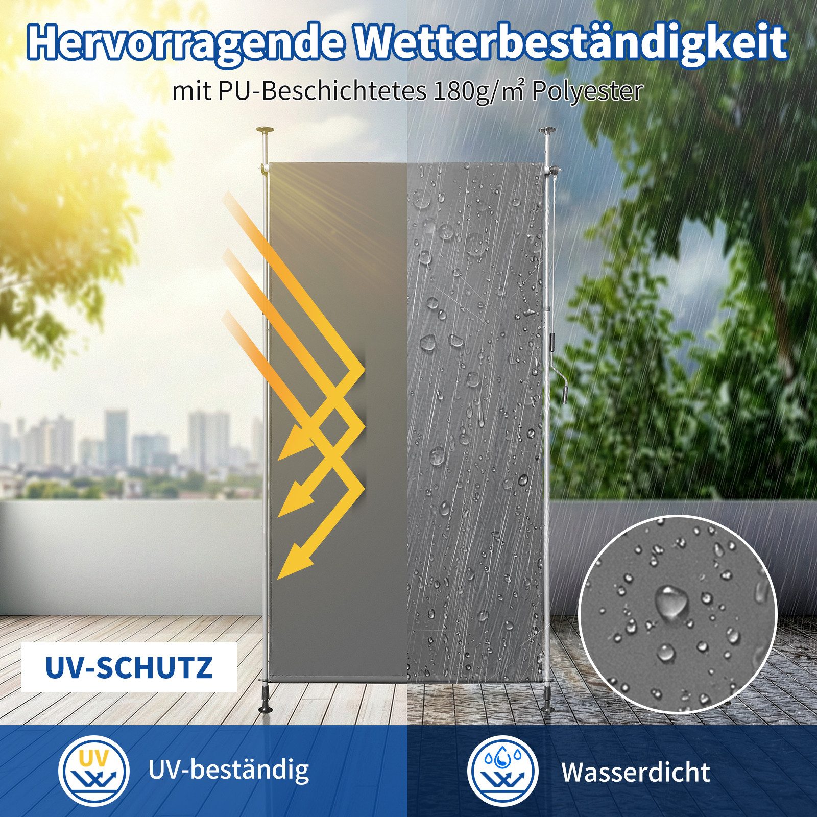 LALAHO Senkrechtmarkise Klemmmarkise Außen Balkon Sonnenschutz Klemm-Markisen Sichtschutzrollo Terrasse Garten Wetterfest mit Handkurbel – Bild 3 von 5