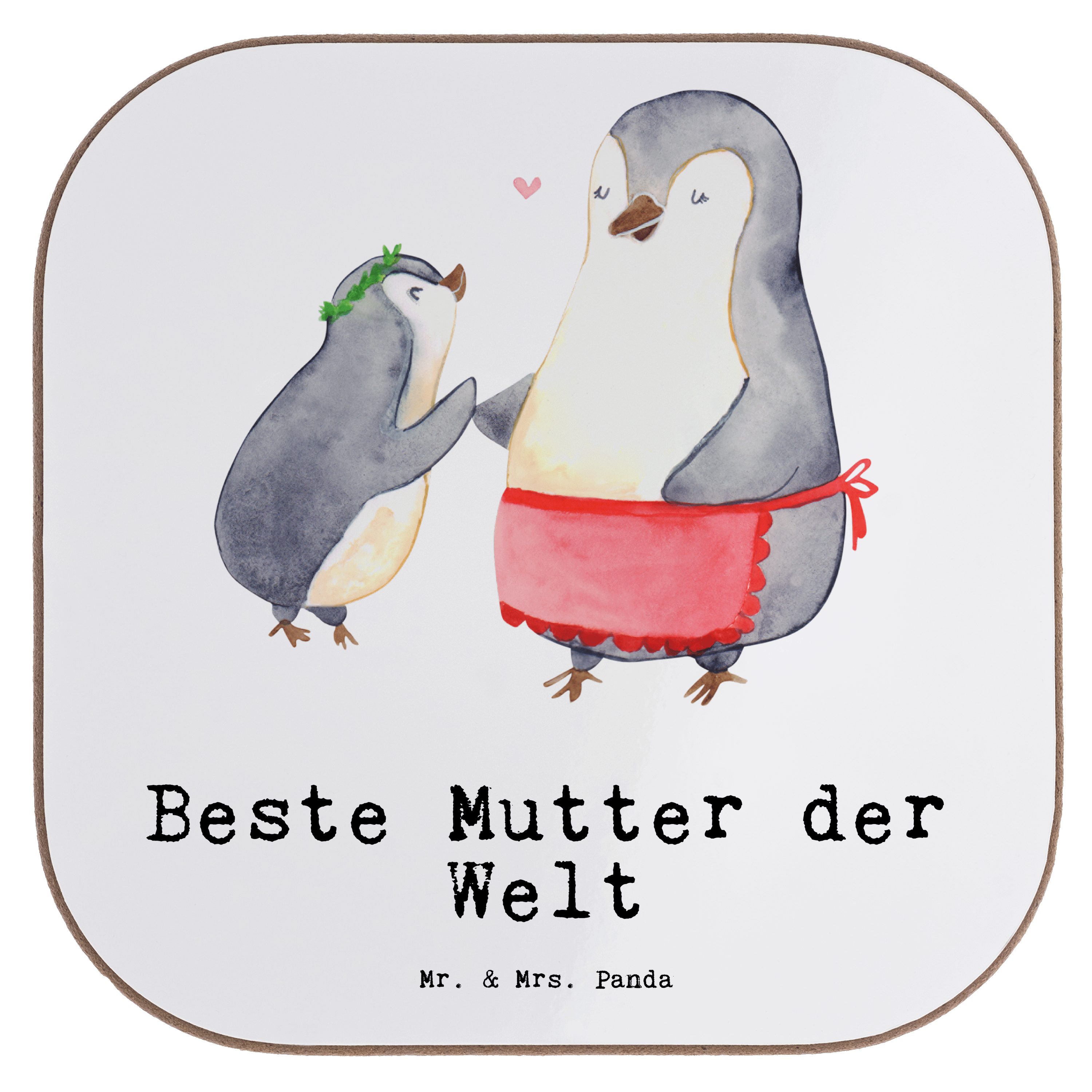 Mr. Mama, Beste Panda & Getränkeuntersetzer Ma, Bierdeckel, - Pinguin Mrs. Geschenk, 1-tlg. Weiß Mutter Welt - der