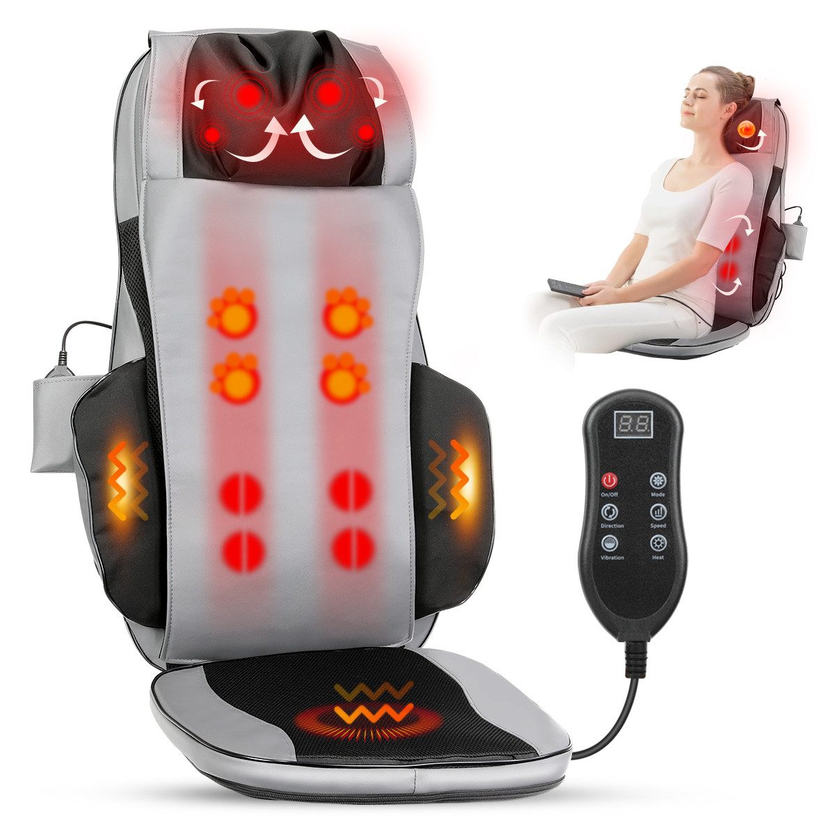 Massagegerät Massagesitzauflage mit Wärmefunktion und Vibration, Rückenmassagegerät