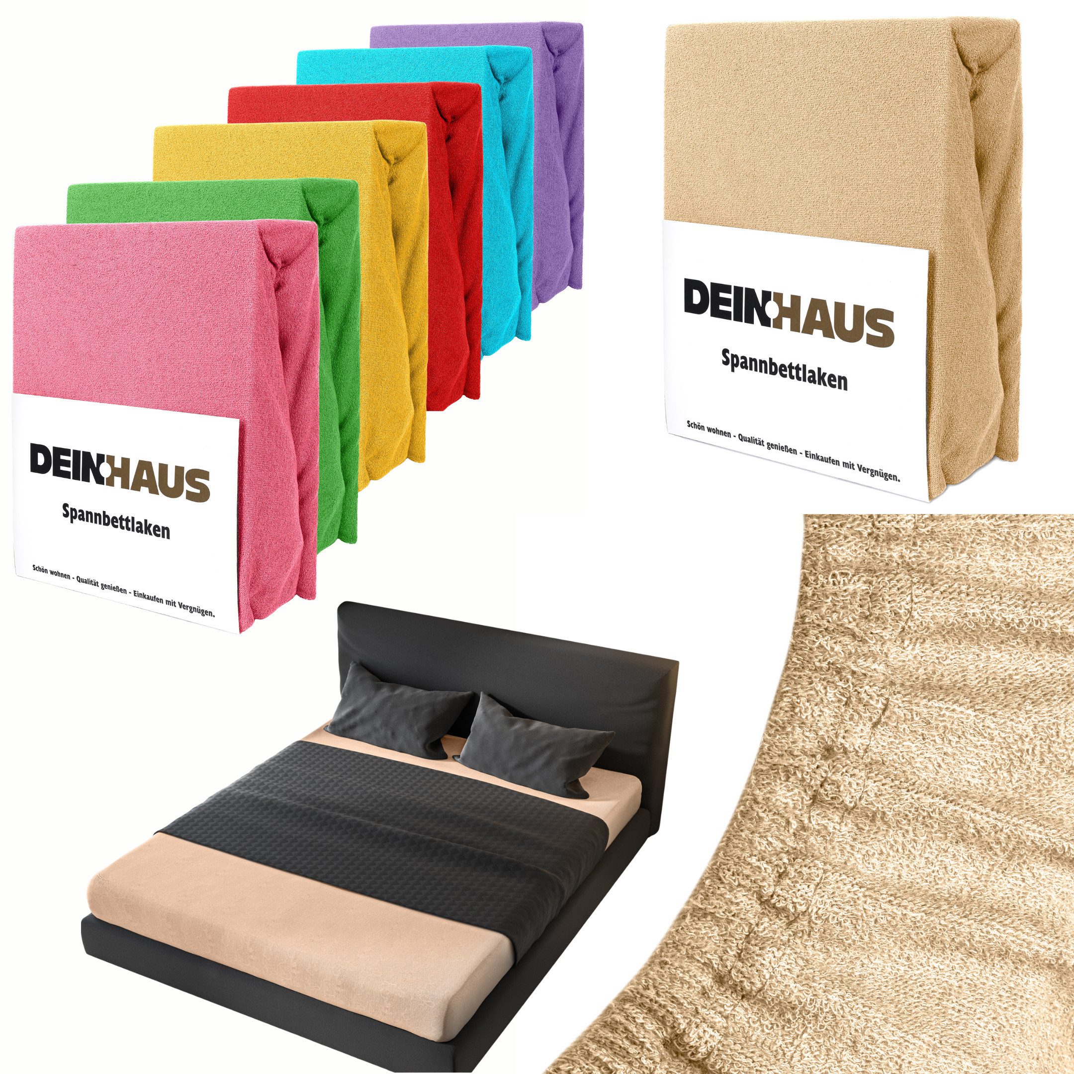 DH DEIN . HAUS Spannbettlaken Frottee SOFT, Baumwolle, Gummizug: rundum, (1 Stück), weich saugfähig atmungsaktiv Rundumgummi formstabil bis 20 cm