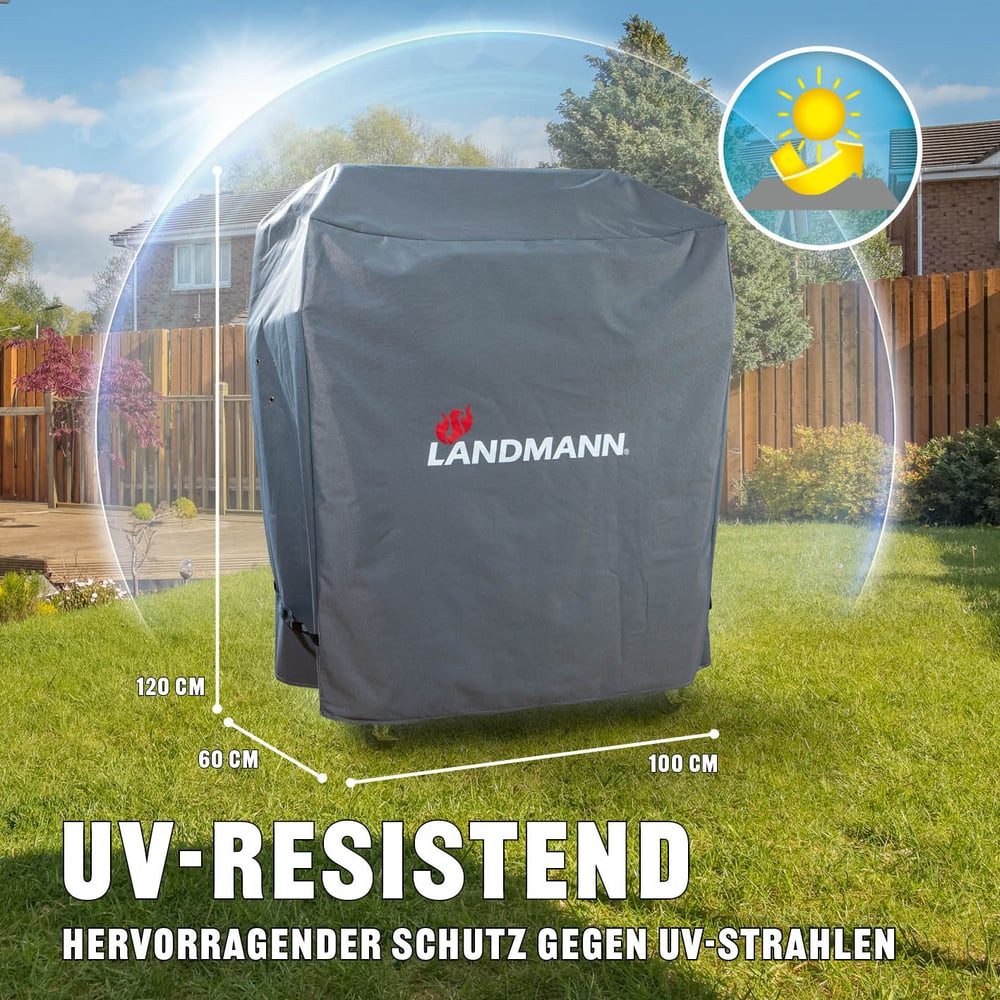 LANDMANN Grillabdeckhaube Wetterschutzhaube 60x96x120cm, wasserdicht, UV-beständig, atmungsaktiv, kältebeständig