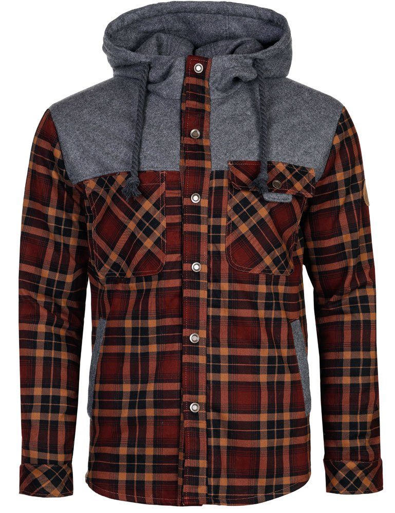 Winterjacke Herren Jacke "Tacherting" mit Kapuze, 020011 - Rot - Outdoorjacke Übergangsjacke Karomuster