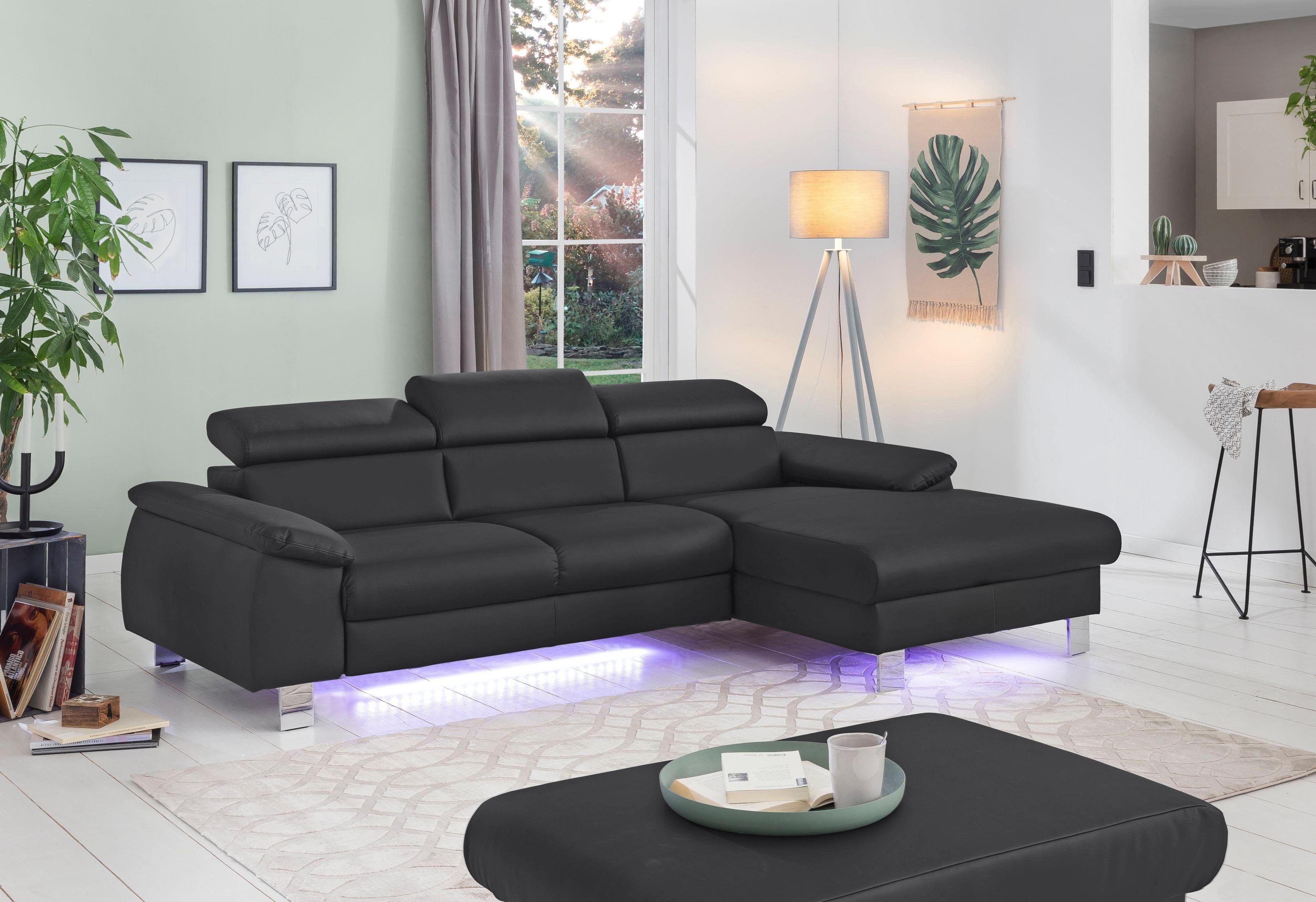 COTTA Ecksofa Komaris L-Form, B: 244 cm, mit Kopfteilverstellung, optional Bettfunktion, Bettkasten & Licht