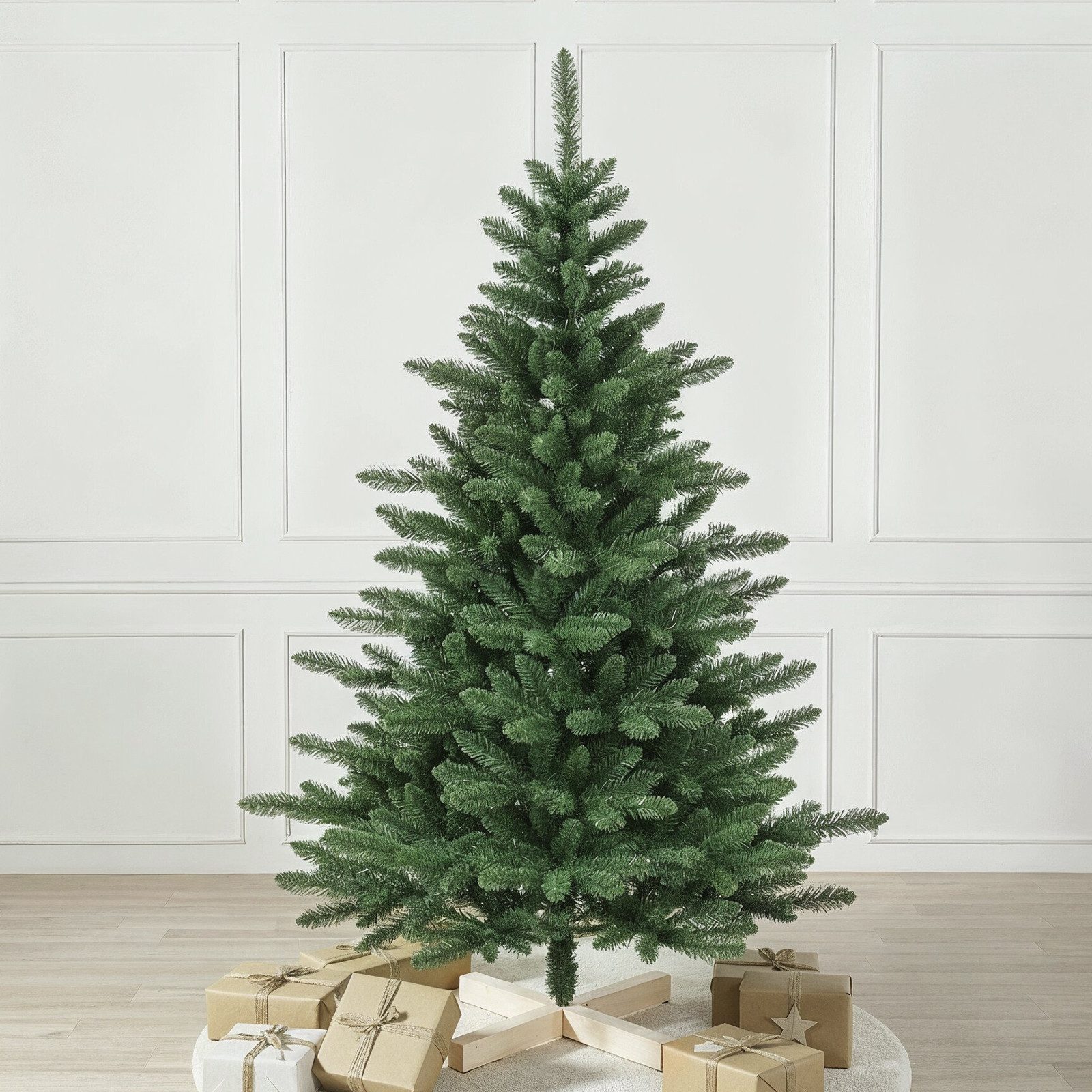 Salcar Künstlicher Weihnachtsbaum Weihnachtsbaum künstlich Tannenbaum Naturgetreu - mit Holzständer, 180 cm mit 601 PVC-Spitzen