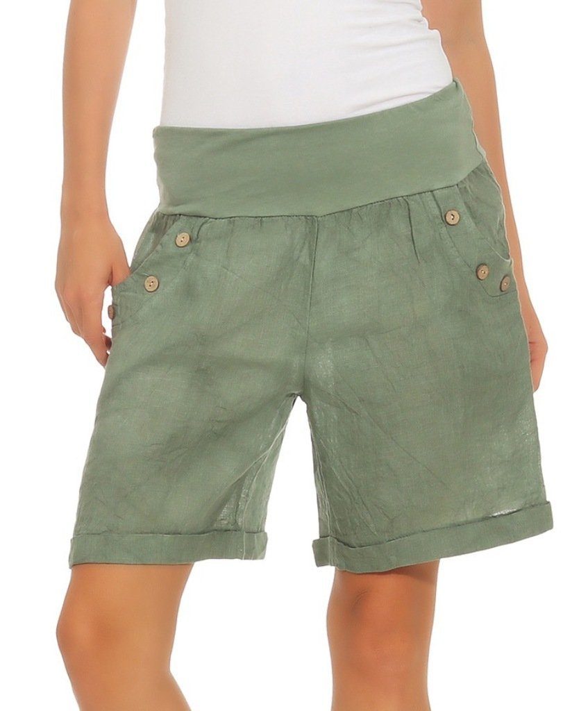 Mississhop Leinenhose »Damen Shorts Leinenshorts Bermuda 100 % Leinen kurze  Hose 280« mit elastischem Bund, in Unifarbe