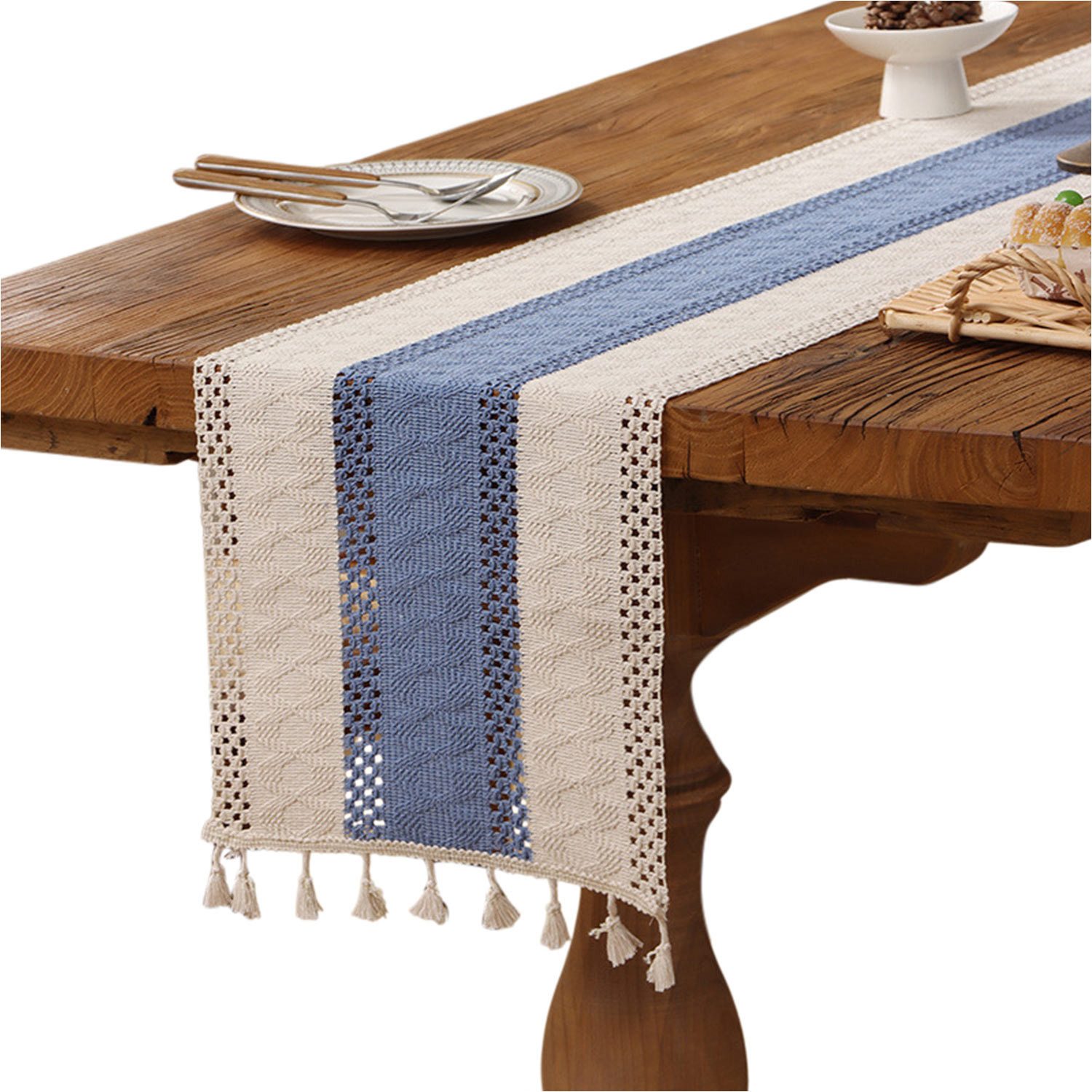 Refttenw Tischläufer Tischläufer mit Quastenbesatz,Boho-Makramee-Tischläufer,Tischdeko