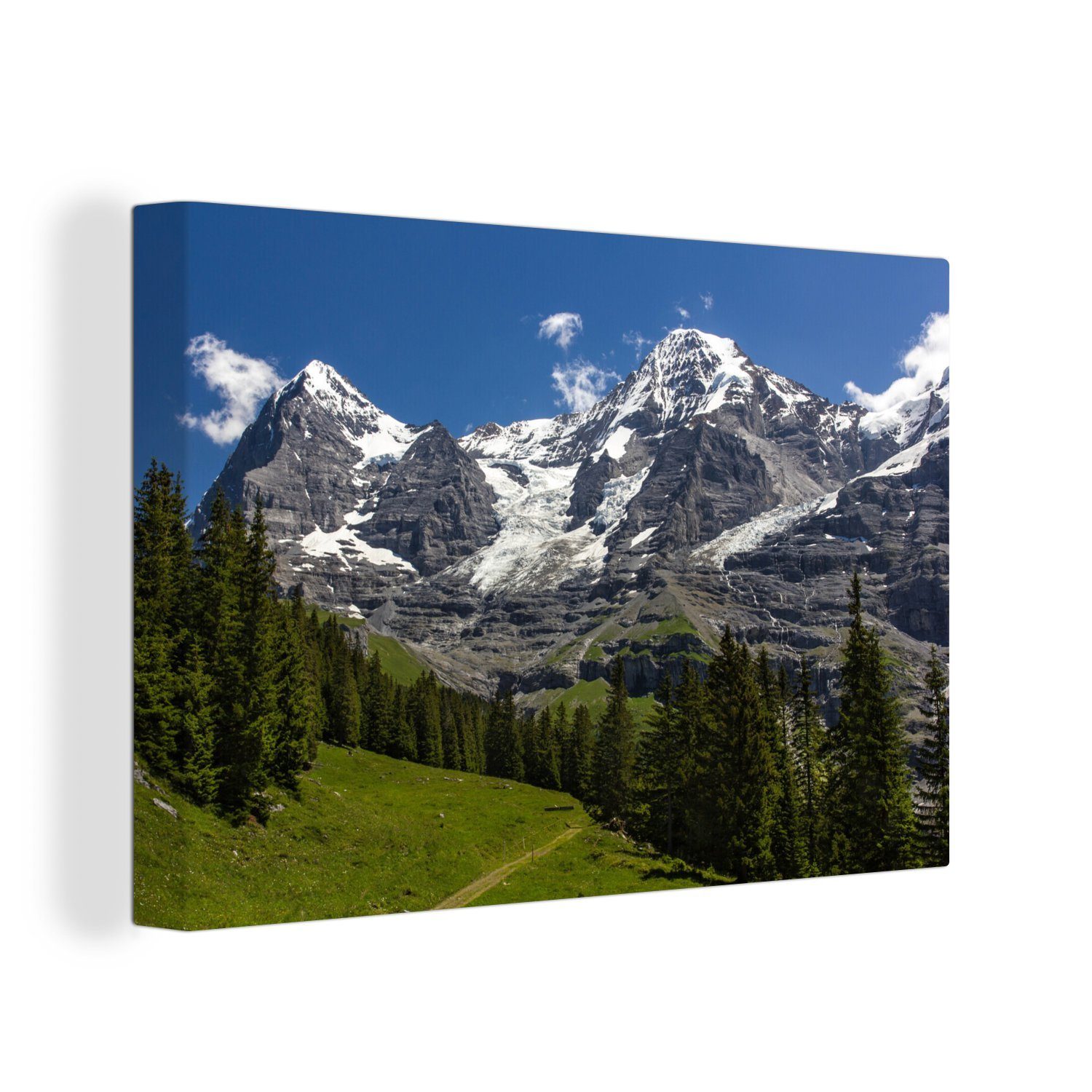 Aufhängefertig, St), der für cm Berge Leinwandbilder, Wanddeko, Wandbild die und (1 Eiger in Wälder Leinwandbild Monch 30x20 Schweiz, OneMillionCanvasses®