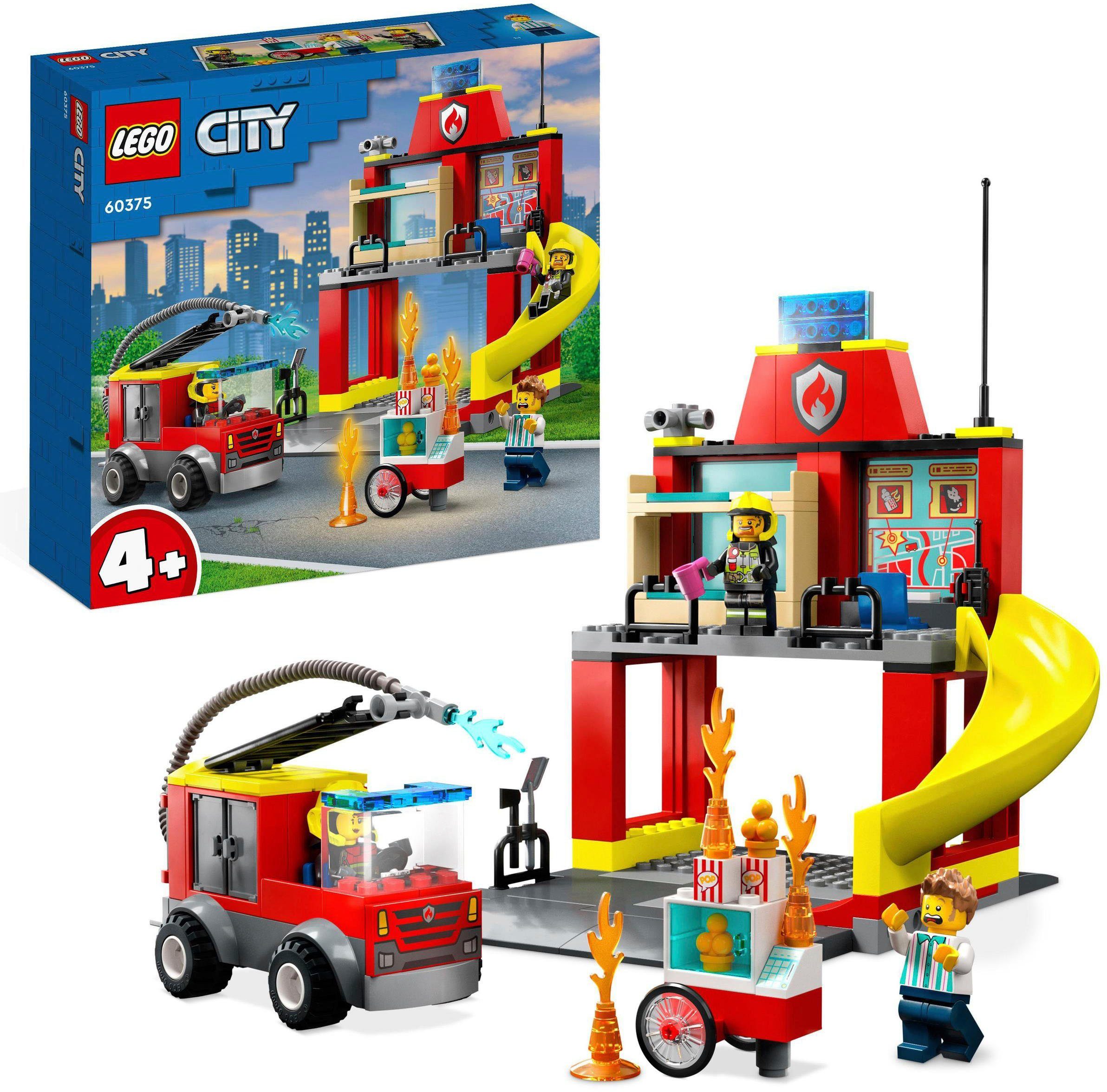 LEGO® Konstruktionsspielsteine »Feuerwehrstation und Löschauto (60375), LEGO®  City«, (153 St), Made in Europe
