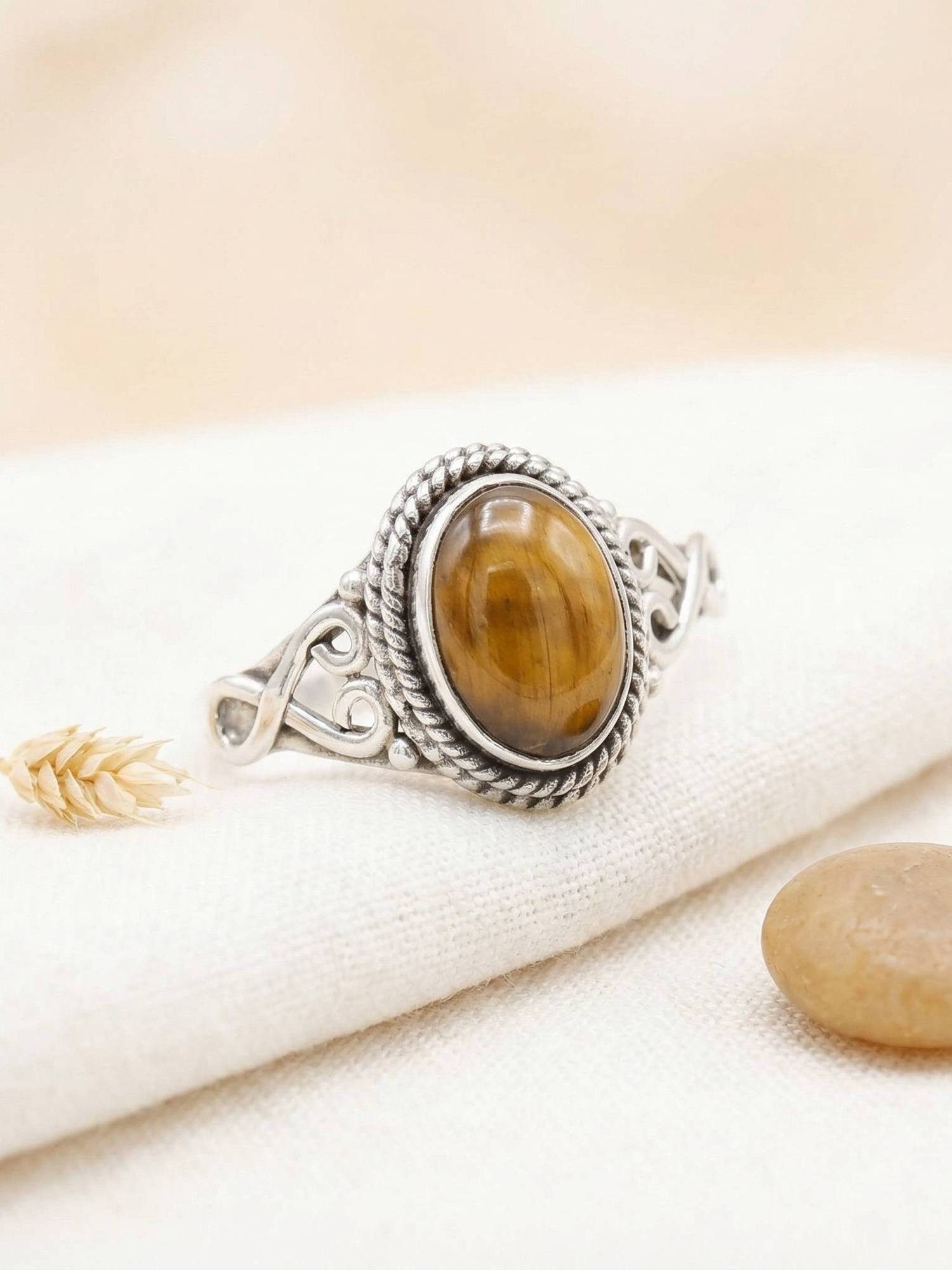 mantraroma Silberring BAGHIMI oval aus 925 Silber mit Tigerauge (Ring mit S günstig online kaufen