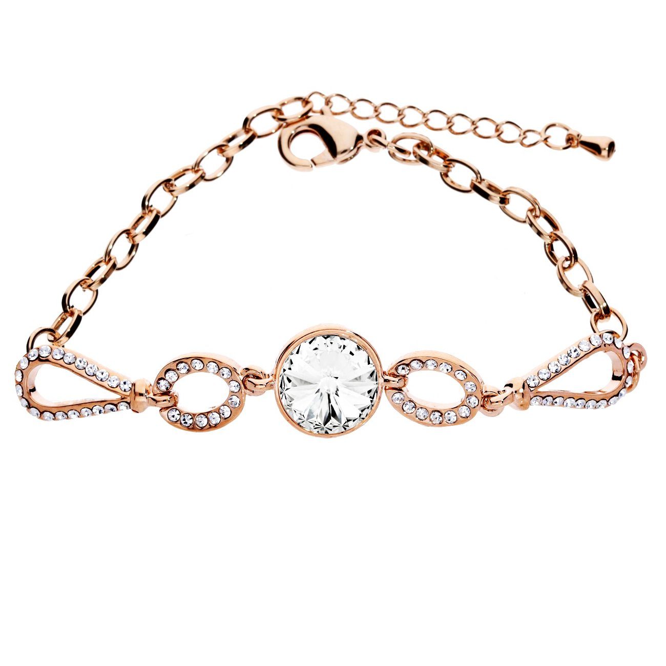 LÖB Armband Armband Armreif Tropfen Zirkonia Rosegold Weiß, Damen Armkette  mit weißen Glitzer Zirkonia Steinen Vergoldet Rose Gold Ringe Dünn Schmal  Verstellbar Geschenke Für Frauen Freundin Mama zum Valentinstag Geburtstag