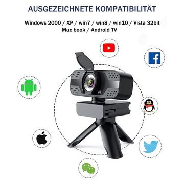 IBETTER Webcam,USB Webcam,Full HD-Webcam,mit mikrofon und Stativ,1080P Full HD Full HD-Webcam (mit Stativ, Mini Plug and Play für Desktop & Notebook, für Streaming, Konferenzen, Live Übertragungen und Videoanruf)
