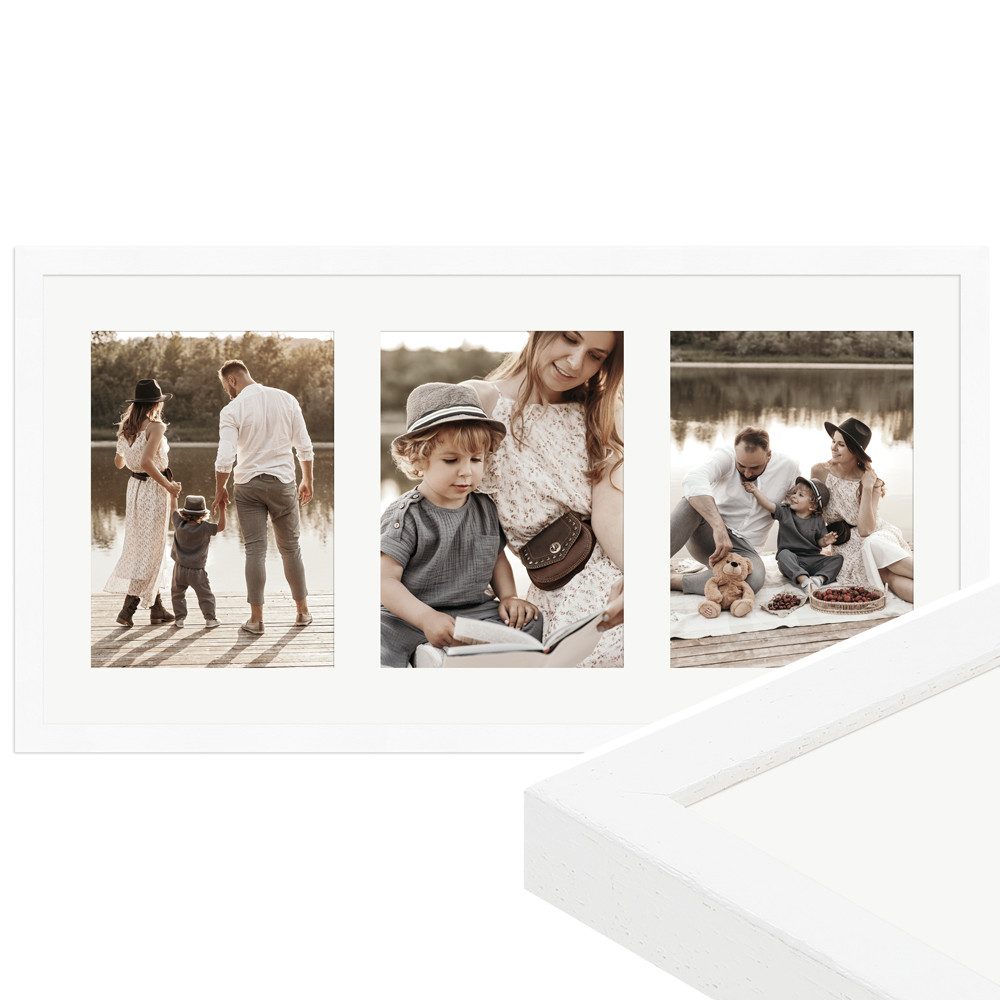 WANDStyle Galerierahmen G950 in Weiß Gemasert 25 x 50 cm für 3 Bilder im Fo günstig online kaufen