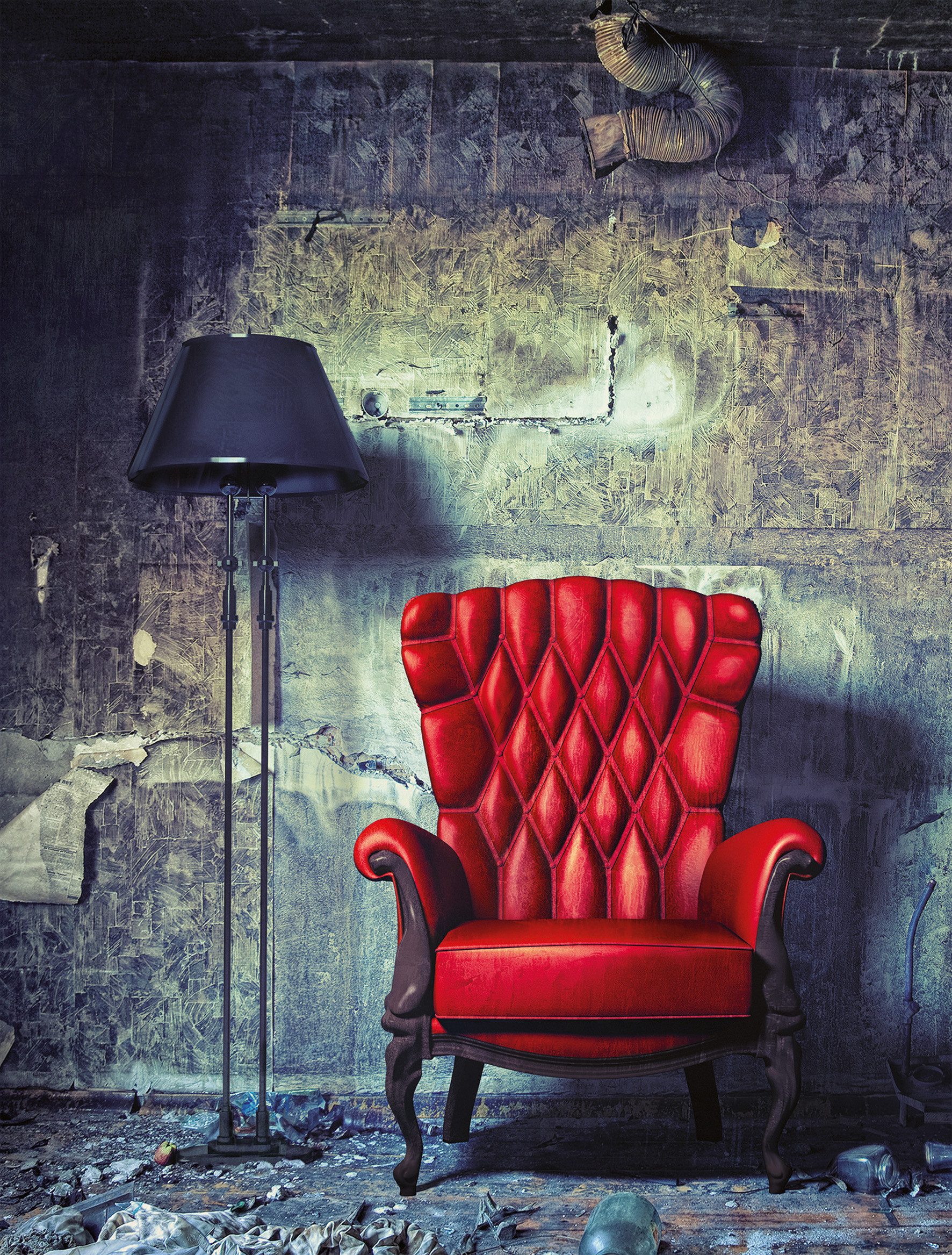 Bönninghoff Leinwandbild Wandbild ROTER SESSEL 46x61 cm – Leinwandbild Keilrahmen Deko modern, Innenarchitektur, Vintage (1 St), auf Keilrahmen gespannt