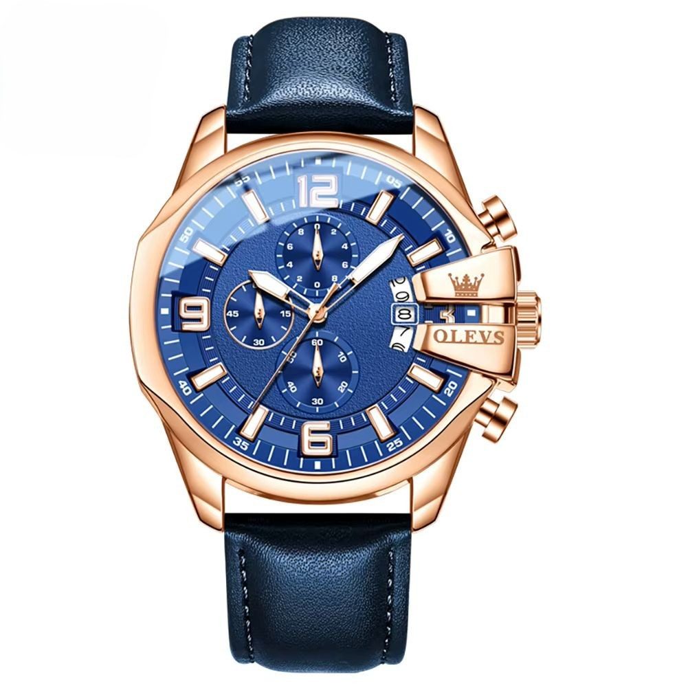 OLEVS Chronograph OLEVS Prestige Chronograph Uhr XXL 50 mm Lederarmband, 4 Farben