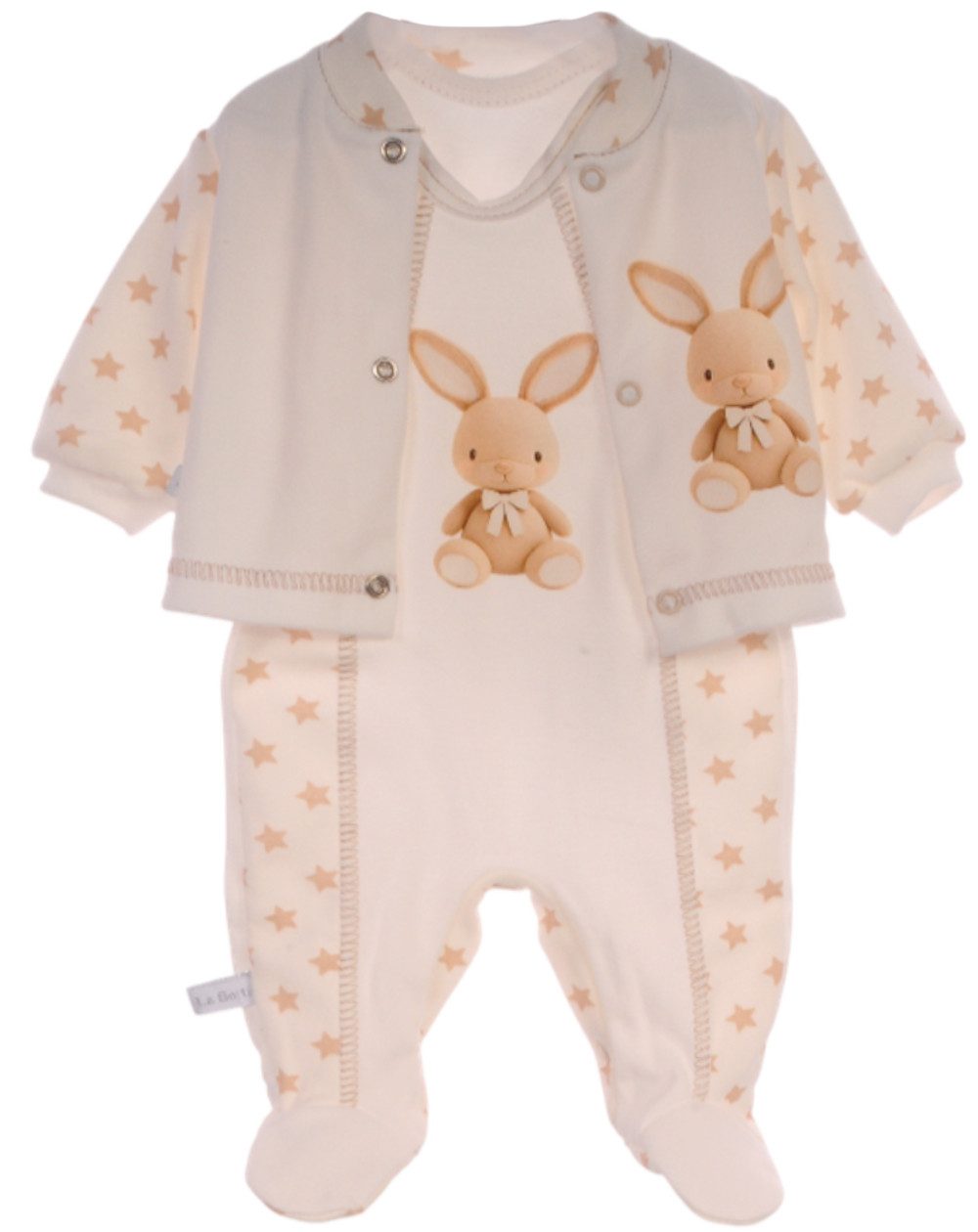 La Bortini Strampler Baby Anzug Strampler und Hemdchen in Creme mit Hasen aus reiner Baumwolle, neutral, 44 50 56 62 68 74