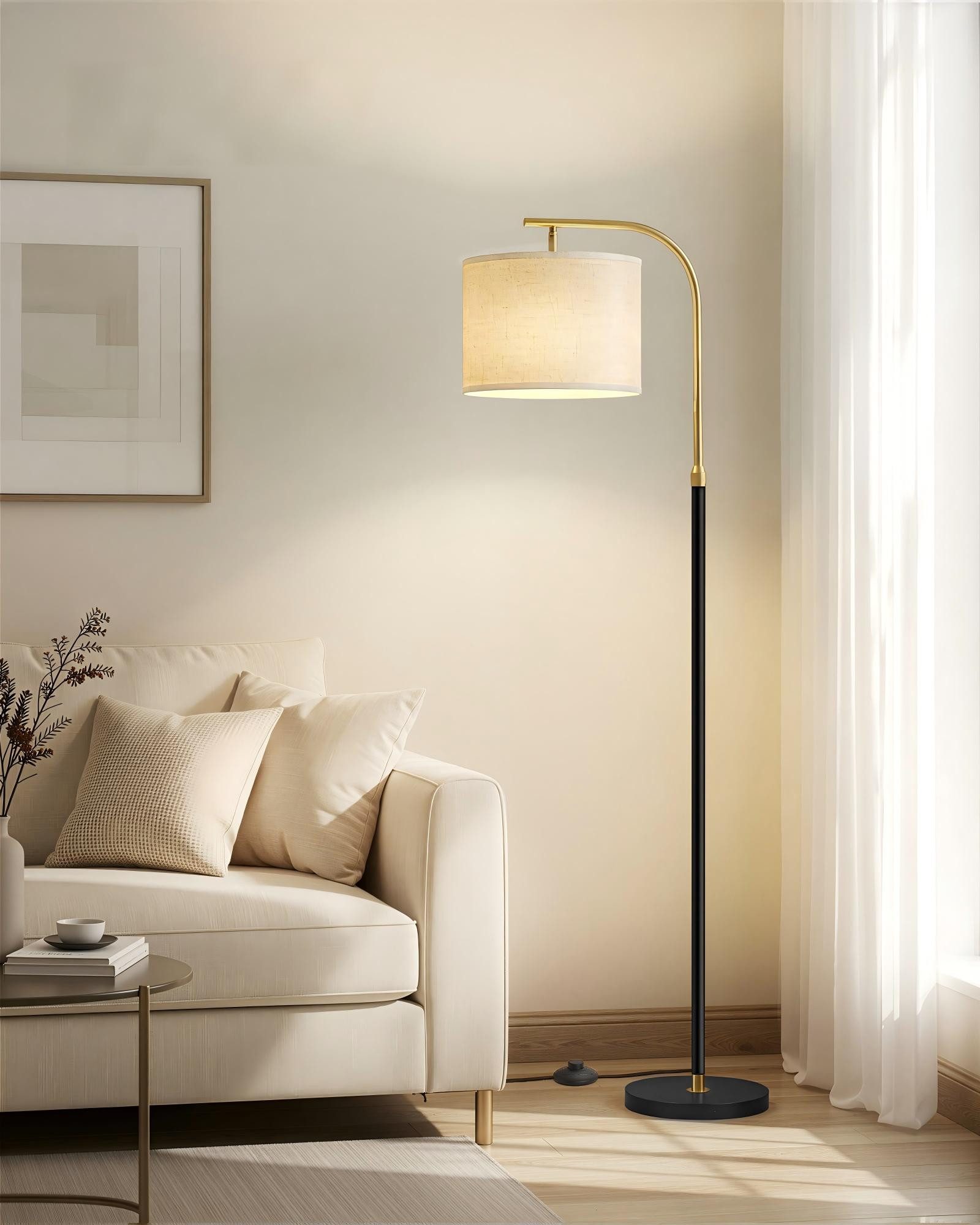 VASAGLE Stehlampe Stehleuchte, Bogenlampe, höhenverstellbare Leselampe, mit 3 Lichtfarben, 150-175 cm hoch, modern, mit Fußtaster, E27 Fassung