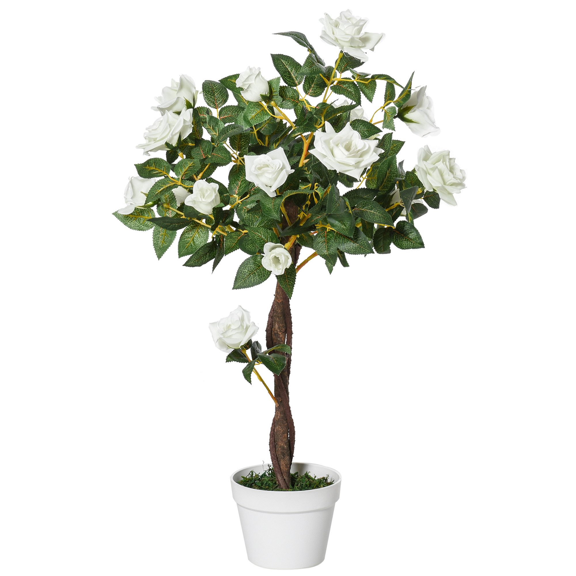 Kunstbaum mit Blüten 90 cm, künstlicher Blumenbaum, Kunstpflanze im Topf, FANNOU, Rosenbaum mit weißen Rosen für Zuhause Büro, Zimmerpflanze Dekopflanze