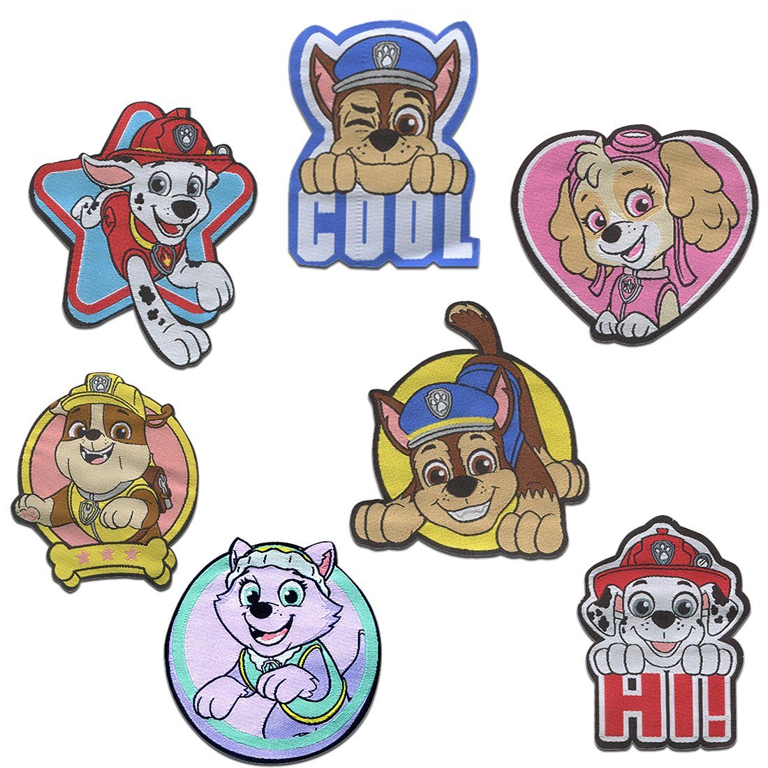 PAW PATROL Aufnäher Bügelbild, Aufbügler, Applikationen, Patches, Flicken, zum aufbügeln, Polyester, Paw Patrol © Set 7 Stück Chase Marshall Skye