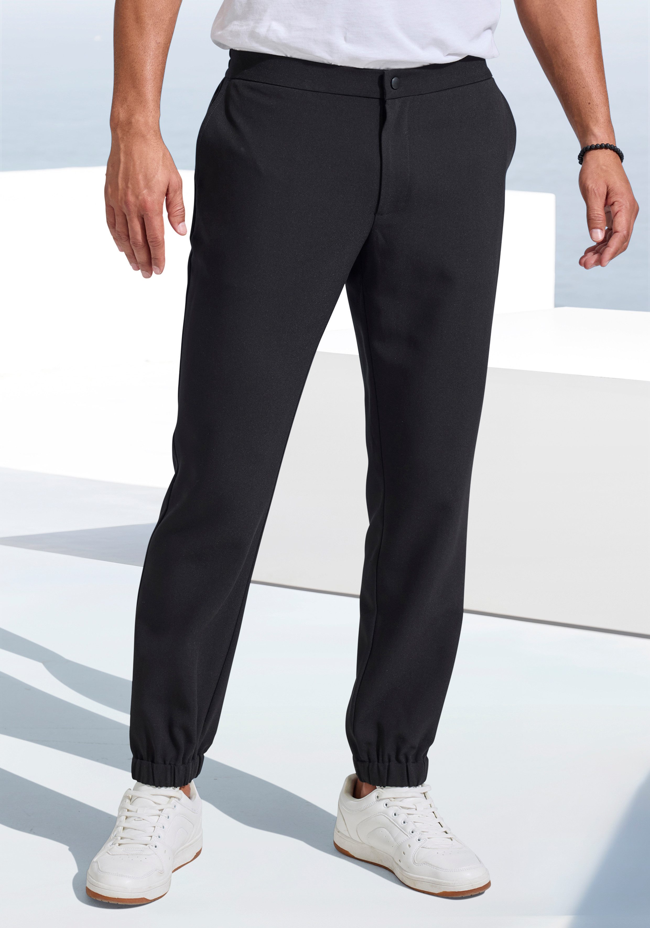 John Devin Stoffhose mit elastischen Bündchen, aus leicht dehnbarer Webqual günstig online kaufen