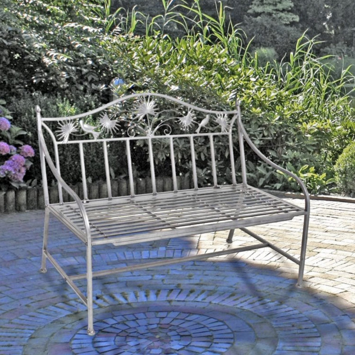 Home4Living Gartenbank Terrassenbank Metalll silberfarbig Hammerschlag günstig online kaufen