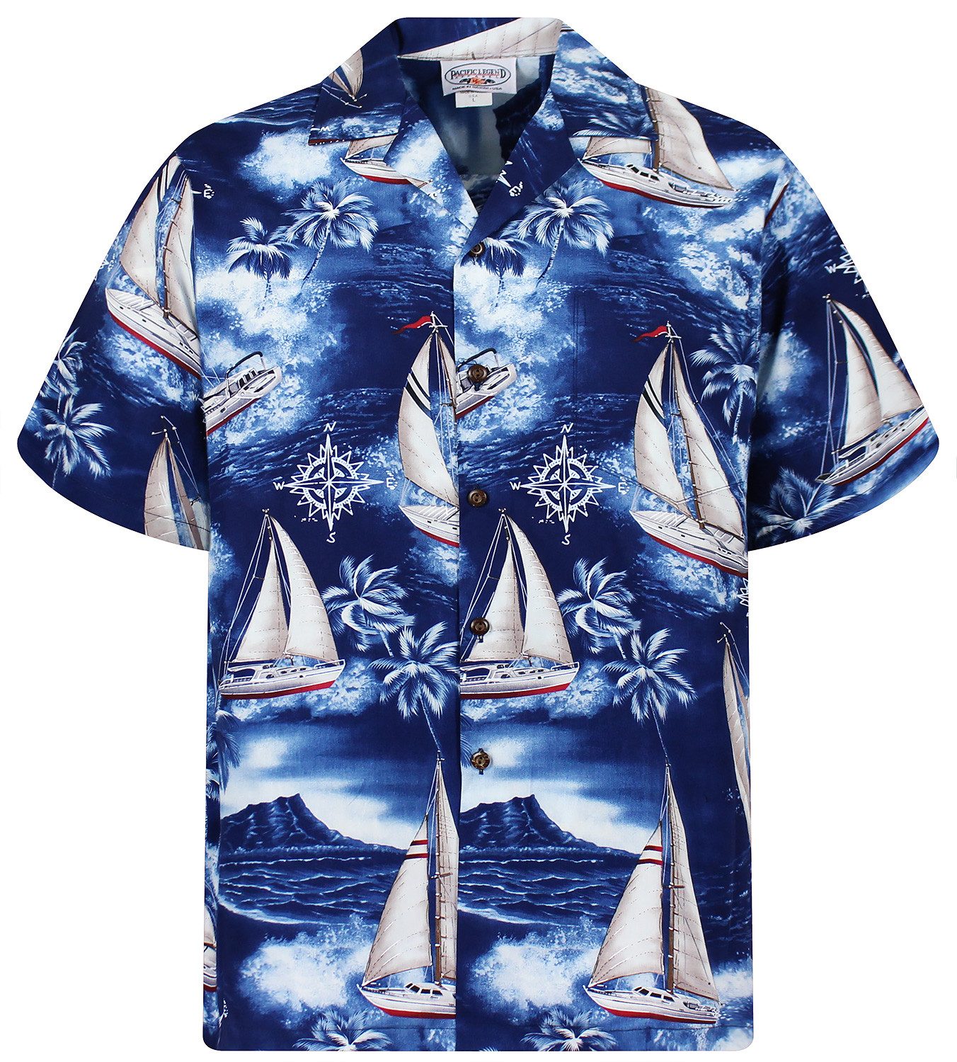 Pacific Legend Hawaiihemd "Yachten" Herren Kurzarm Baumwolle Kokosknöpfe Original Hawaii
