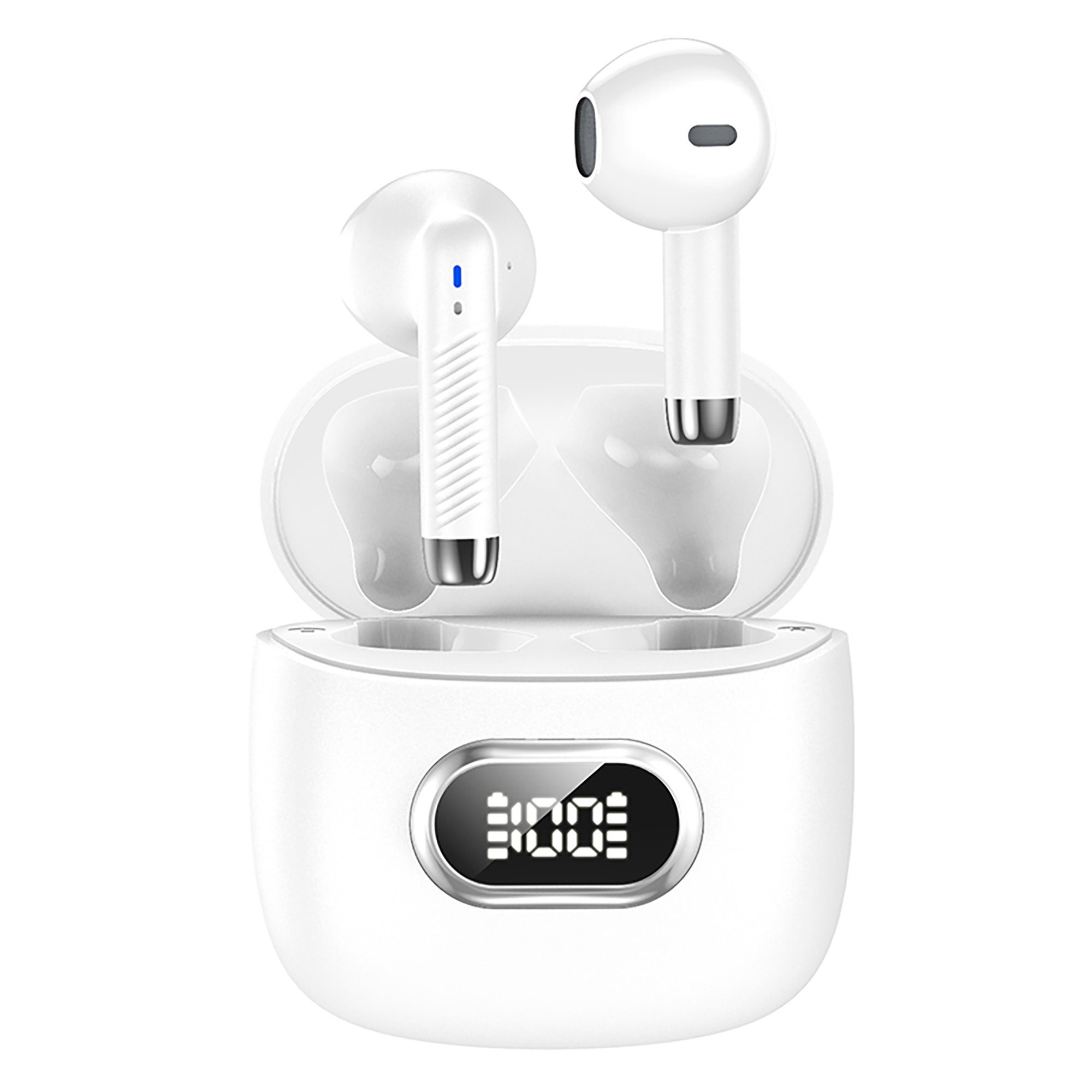 Ohrhörer, integrierte Steuerung Ladestandsanzeige, Wireless) Voice-Assistent, Bluetooth), In-Ear-Kopfhörer Musik, für Sport) IPX5 Anrufe wasserdichte weiB In-Ear-Kopfhörer Kopfhörer (Sprachsteuerung, und Kopfhörer LED for (Siri Tisoutec Bluetooth Kabellos True