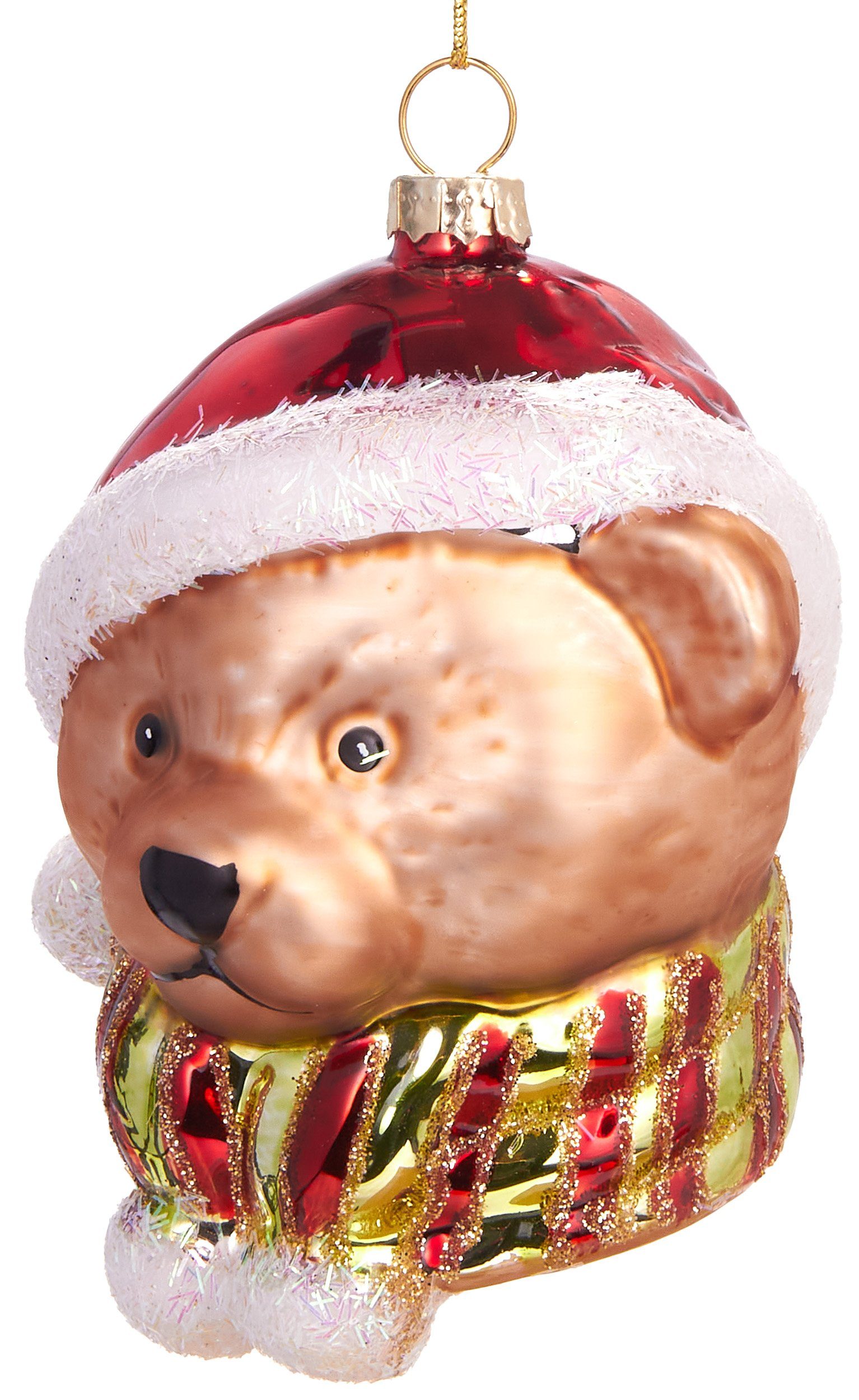Glas, mit Teddybär cm Dekoration Mütze, Unikat Handbemalte 9.5 weihnachtliche Weihnachtskugel - Christbaumschmuck BRUBAKER aus mundgeblasenes
