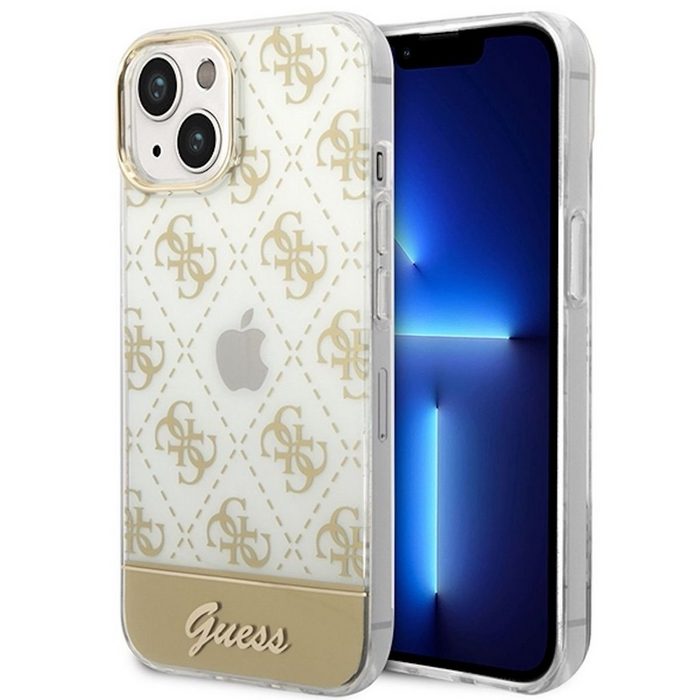 Guess Handyhülle Guess 4G Pattern Script Collection Hardcase Hülle Cover für Apple iPhone 14 Plus Gold