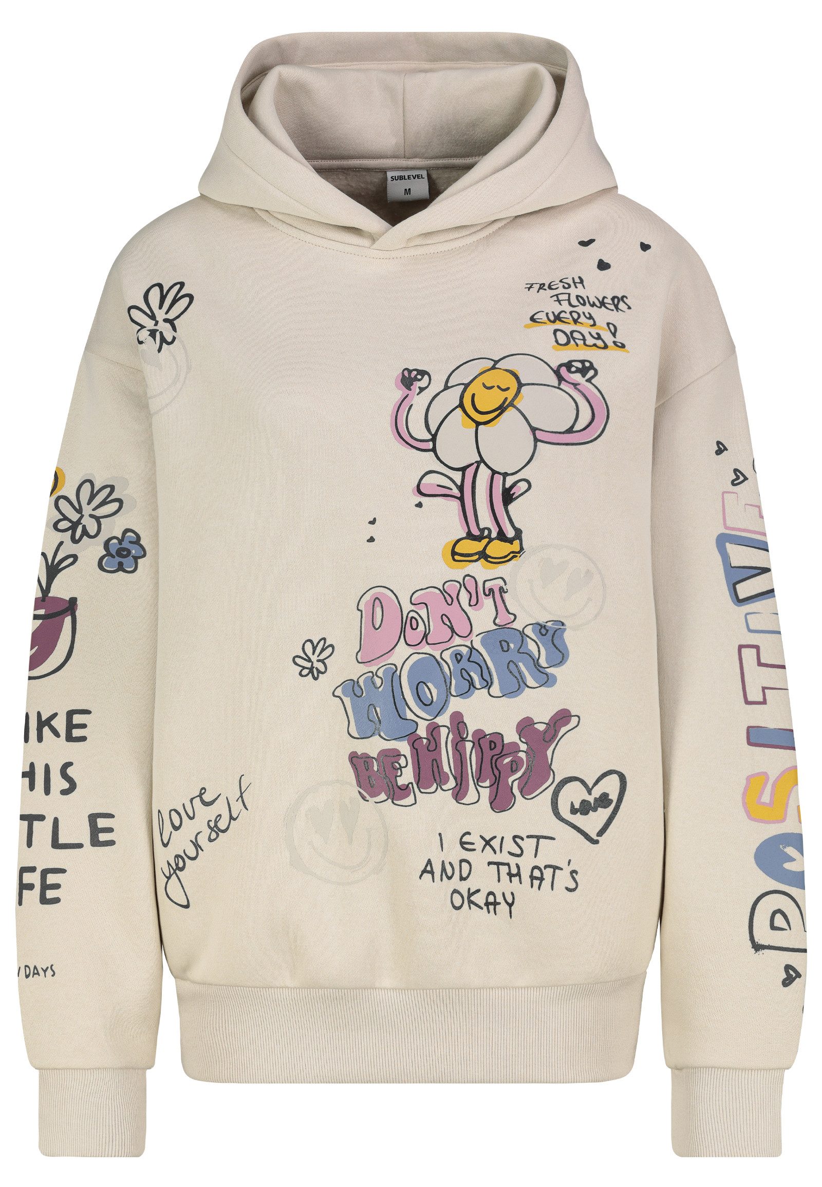SUBLEVEL Hoodie Mit Kapuze und farbenfrohem Motivprint (1-tlg) Positive Vib günstig online kaufen