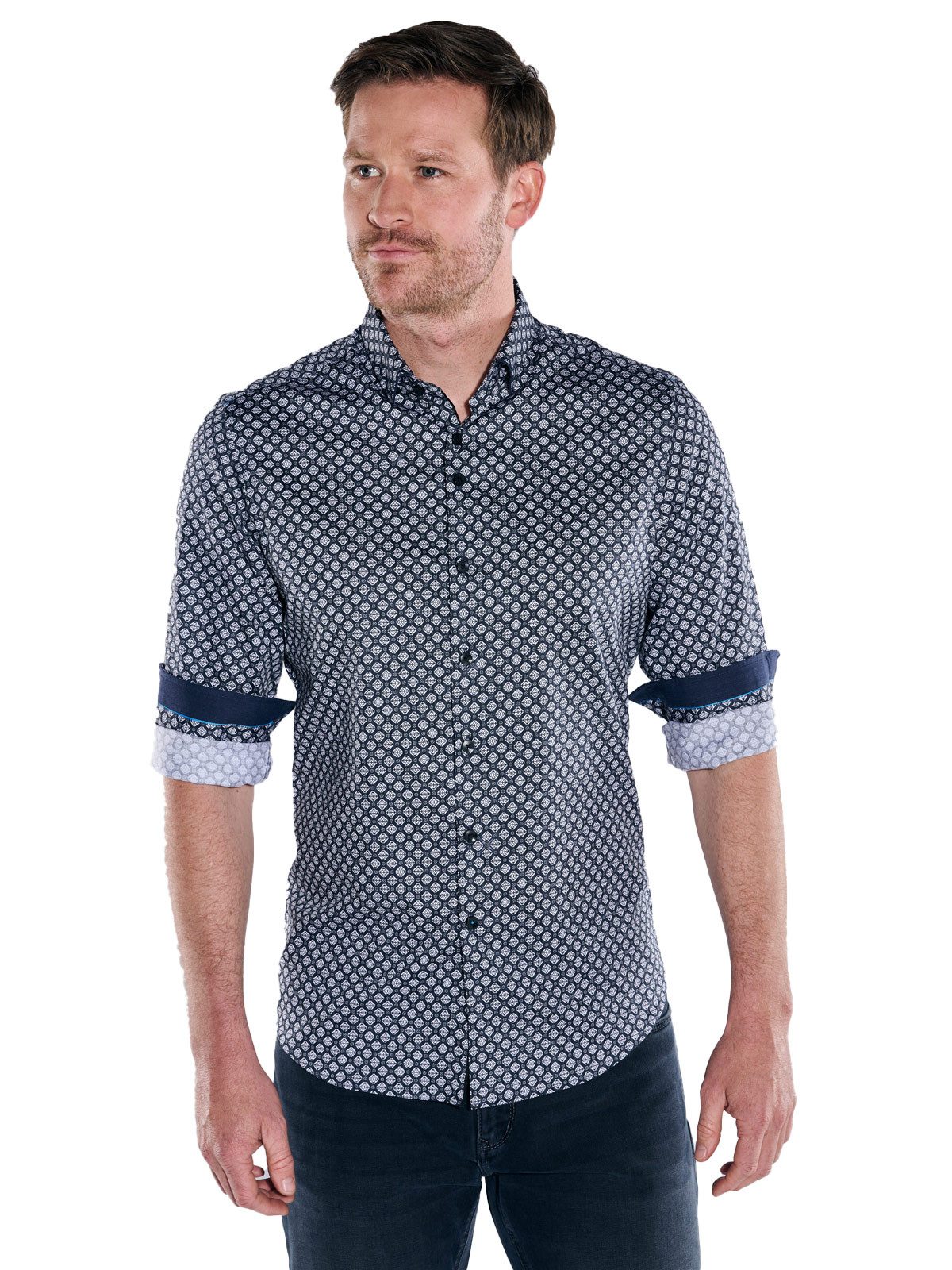 ENGBERS GERMANY Langarmhemd Herren Langarm-Hemd in Satin-Warenqualität, Schwarz