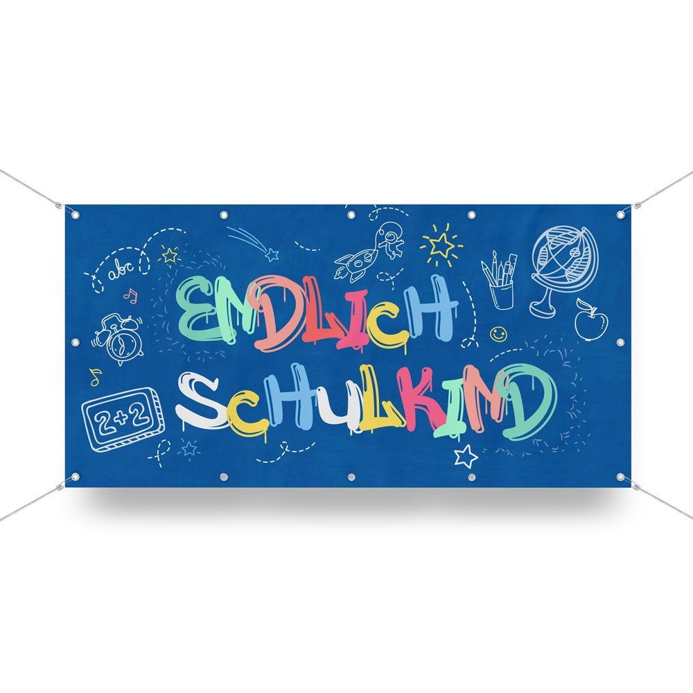 WallSpirit Hängedekoration Banner - Einschulung "Blau", wetterfest, inkl. Ösen zum Aufhängen
