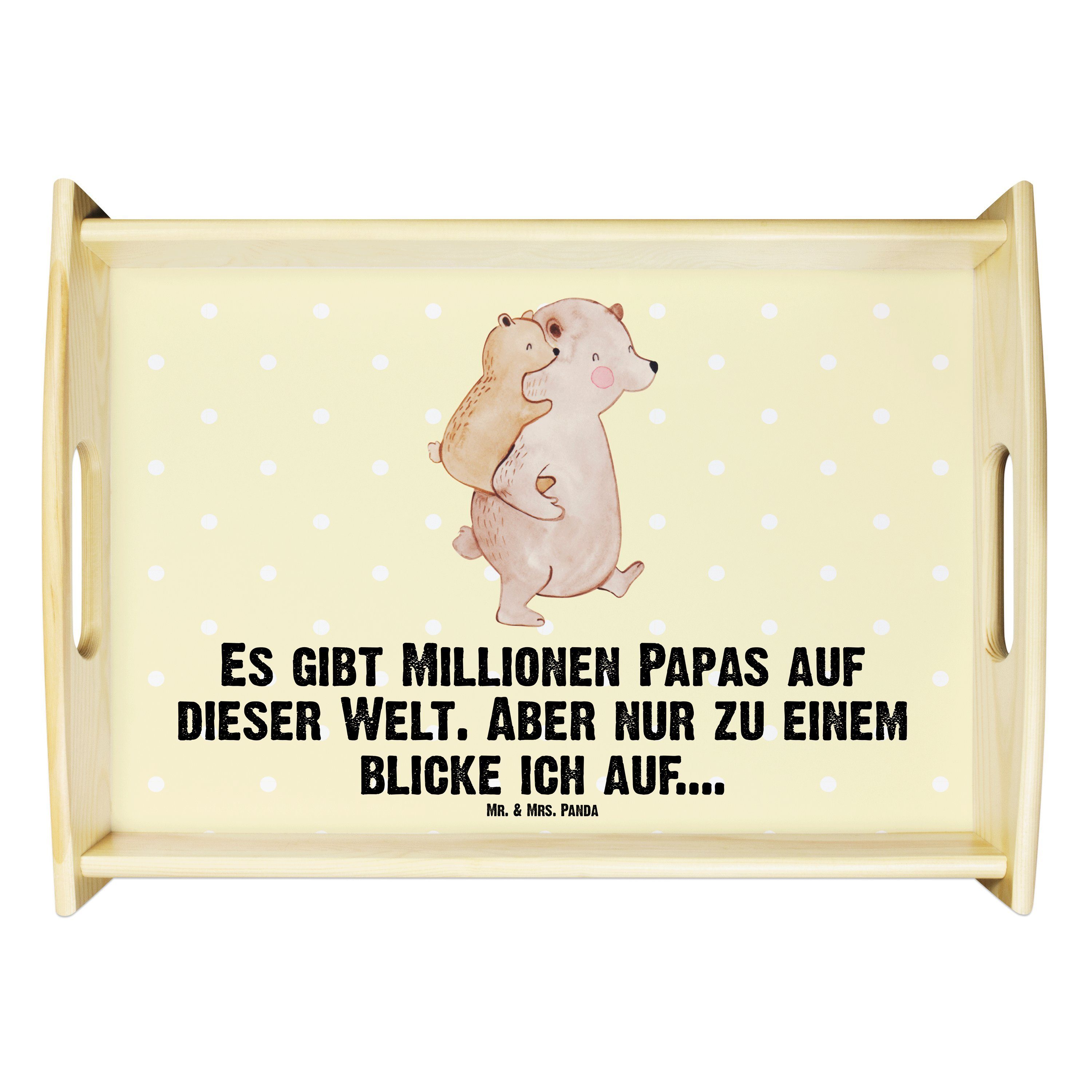 Mr. & Mrs. Panda Tablett Papa Bär - Gelb Pastell - Geschenk, Familie, Sohn, Dekotablett, Holzt, Echtholz lasiert, (1-tlg)