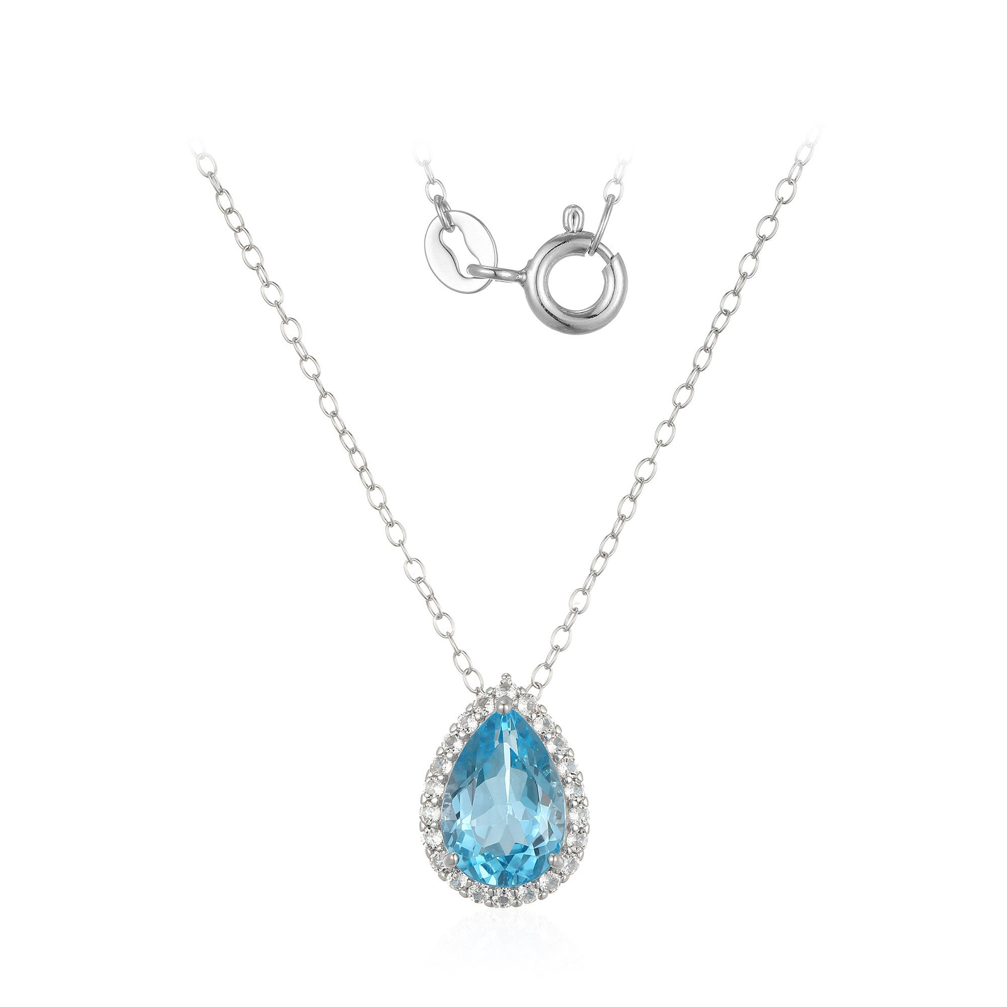 Cavill Silberkette Cavill 925 Sterling Silber Halskette mit 1,72 ct blauem Topas Tropfen (1-tlg)