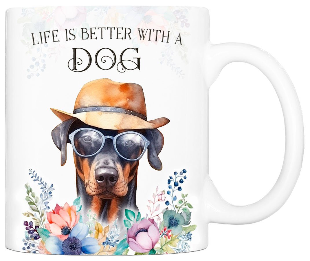 Cadouri Tasse DOBERMANN - Kaffeetasse für Hundefreunde, Keramik, mit Hunderasse, beidseitig bedruckt, handgefertigt, Geschenk, 330 ml