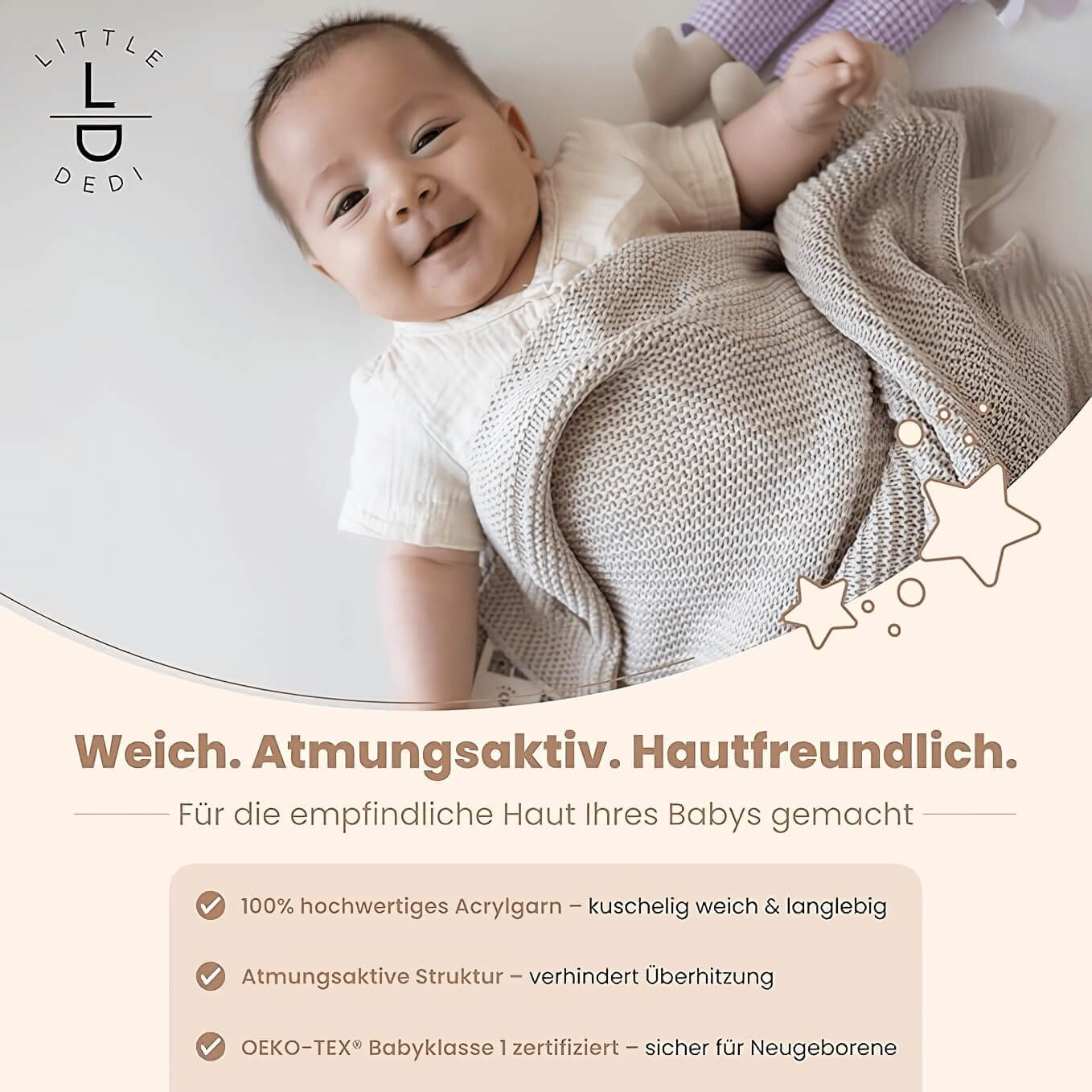 Babydecke Baby Strickdecke, Babydecke, Weich & Atmungsaktiv, 80x100cm, Beige, Little Dedi – Bild 2 von 5