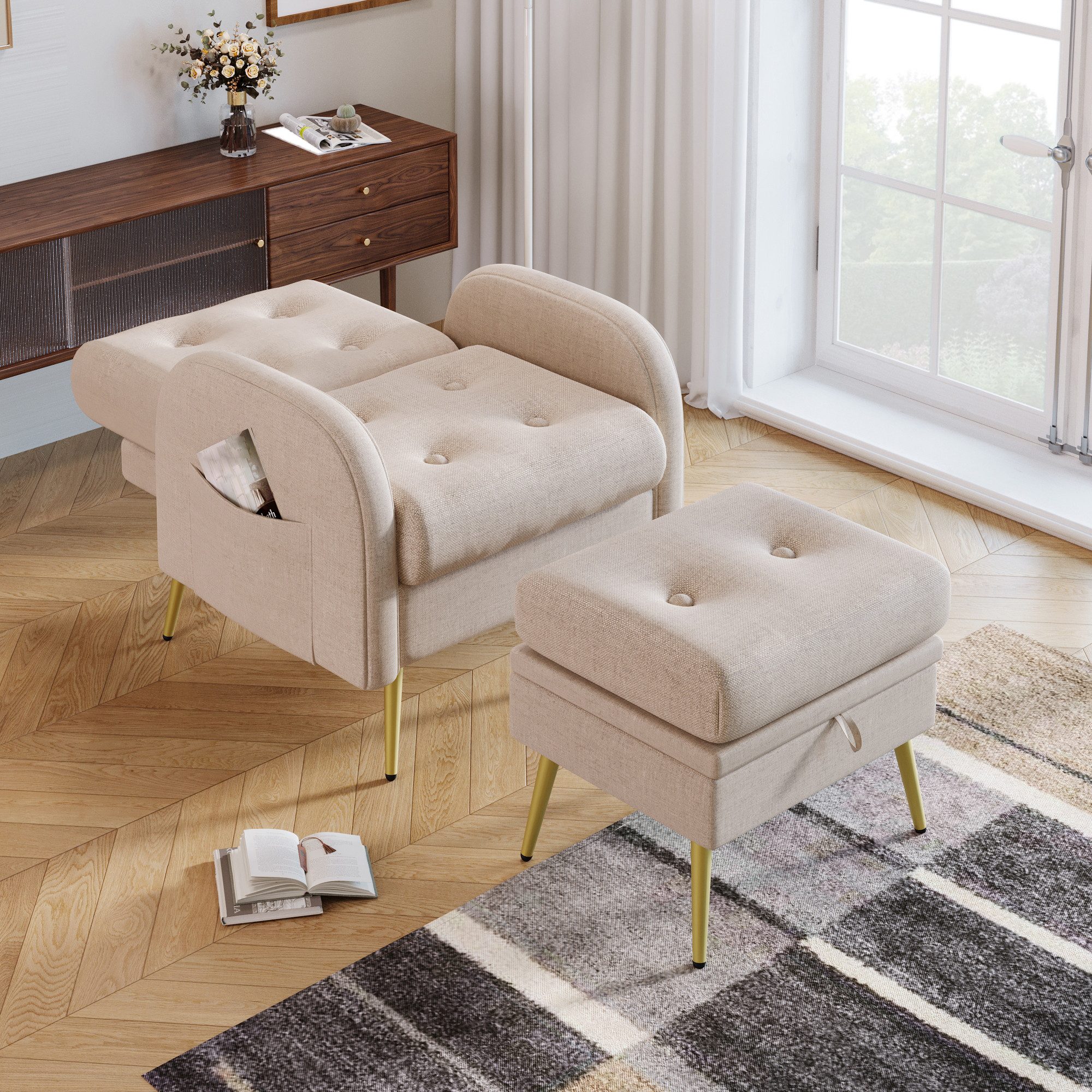 OKWISH Ohrensessel Freizeitstuhl mit Fußstütze (Loungesessel, günstig online kaufen