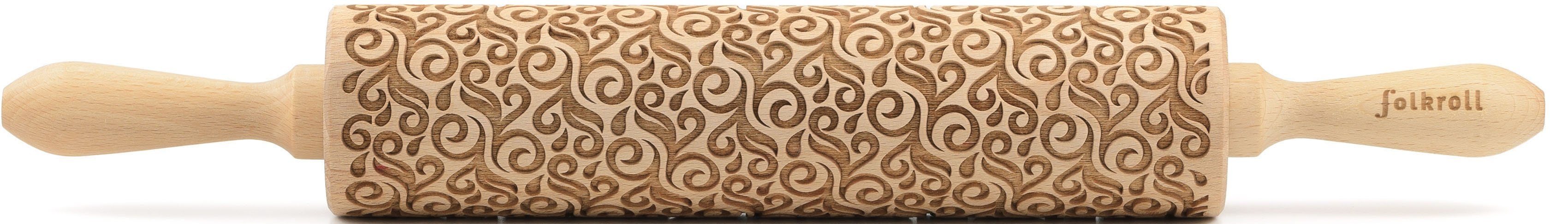 folkroll Teigroller 3D-Motiv-Teigrolle Massivholz, Floral Deko