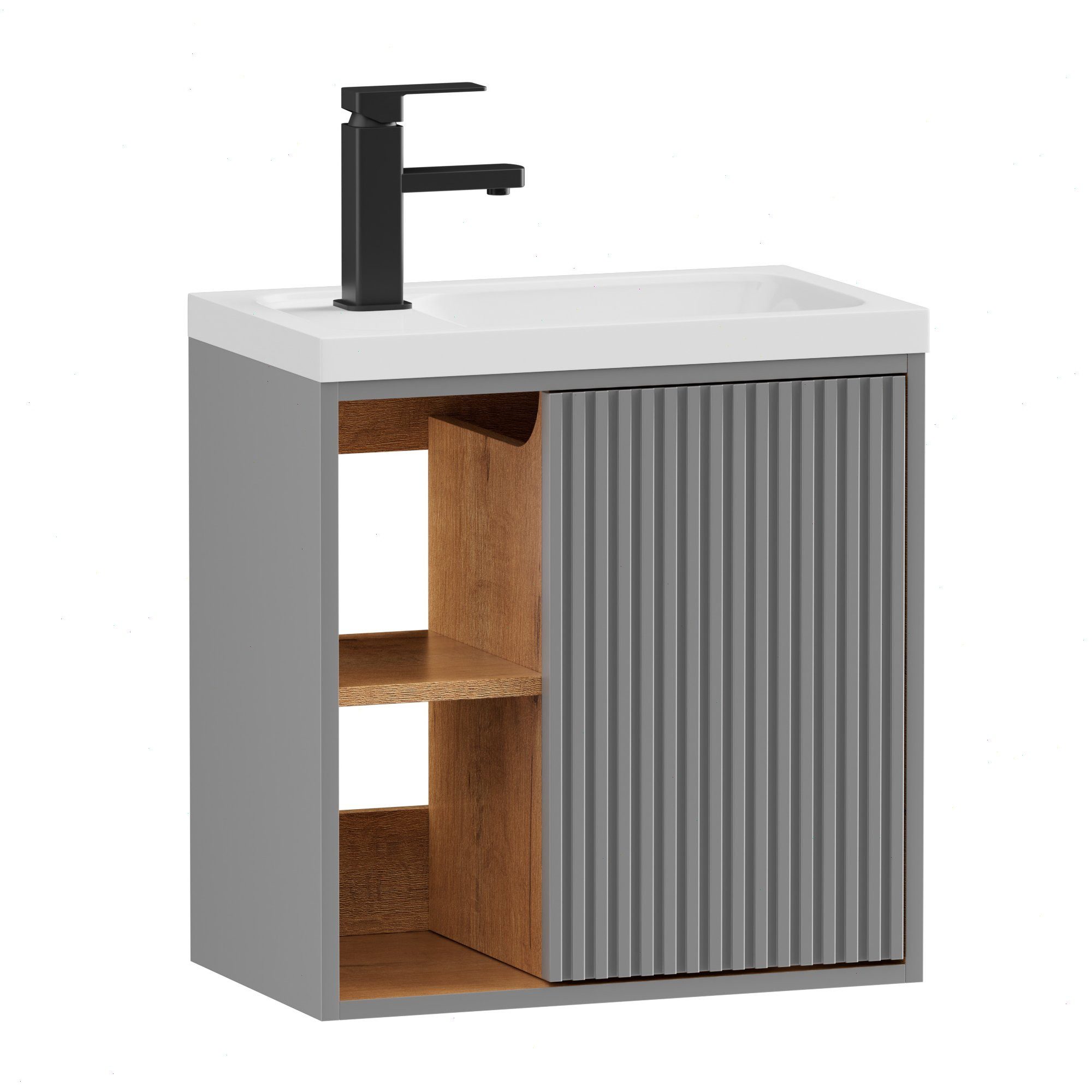 UEV Waschtisch klein Waschbecken mit Unterschrank set Badmöbel Gäste-WC (Breit 50cm, Komplett-Set, Badezimmmer Schrank für Gäste WC, Unterschrank mit Harzbecken Wasserhahn Pop-up-Ablassventil), Waschtischunterschrank hängend Breit 50,5cm