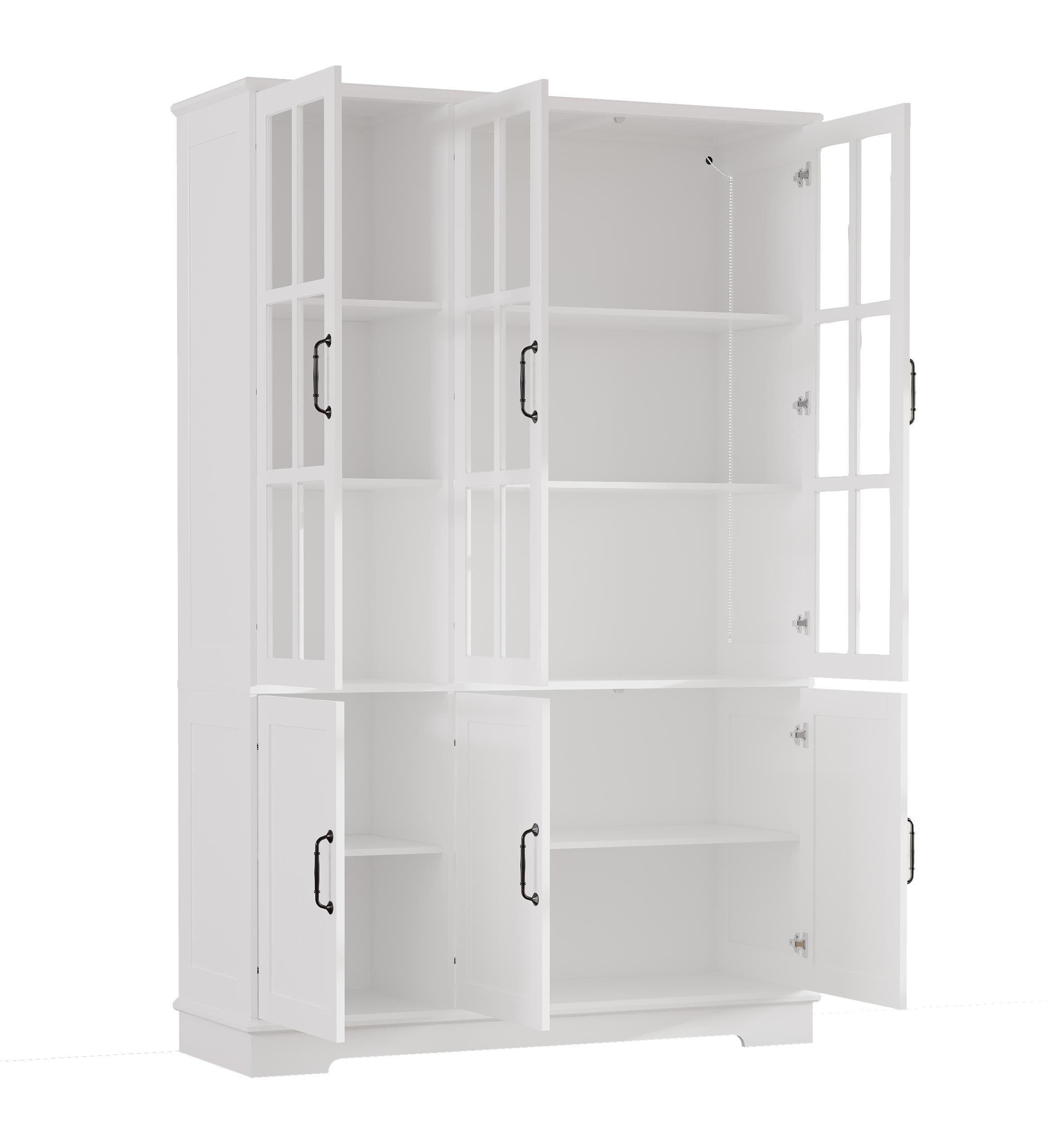 AMERLIFE Vitrine mit LED Beleuchtung, 6 Türen, 8 Einlegeböden, 117x40x180 cm, Weiß (1-St) Hochschrank, Mehrzweckschrank, Stauraumschrank