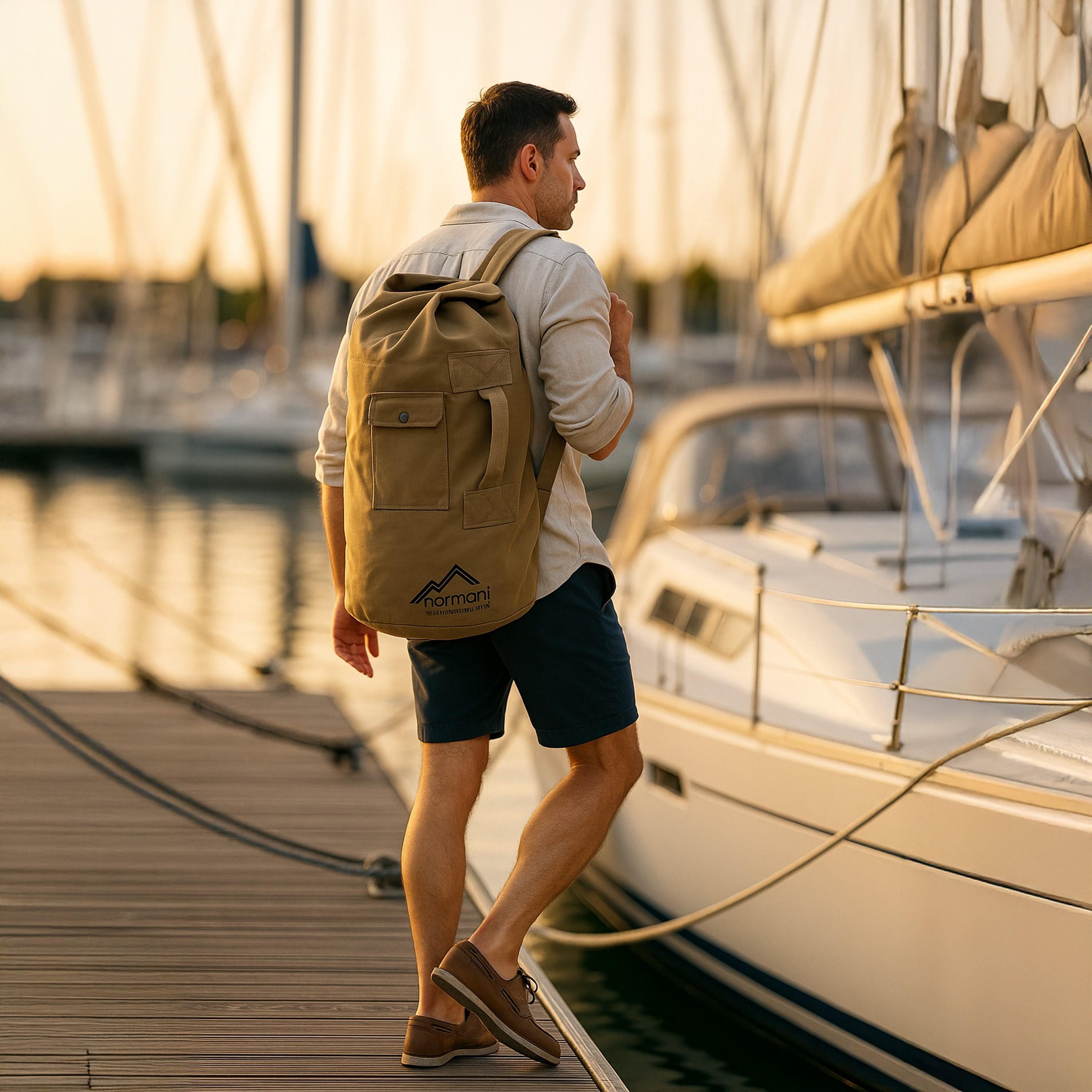normani Packsack Canvas-Seesack 90 l Submariner 90, Duffle Bag Rucksack mit Doppelgurt und Metallverschluss – Bild 3 von 4