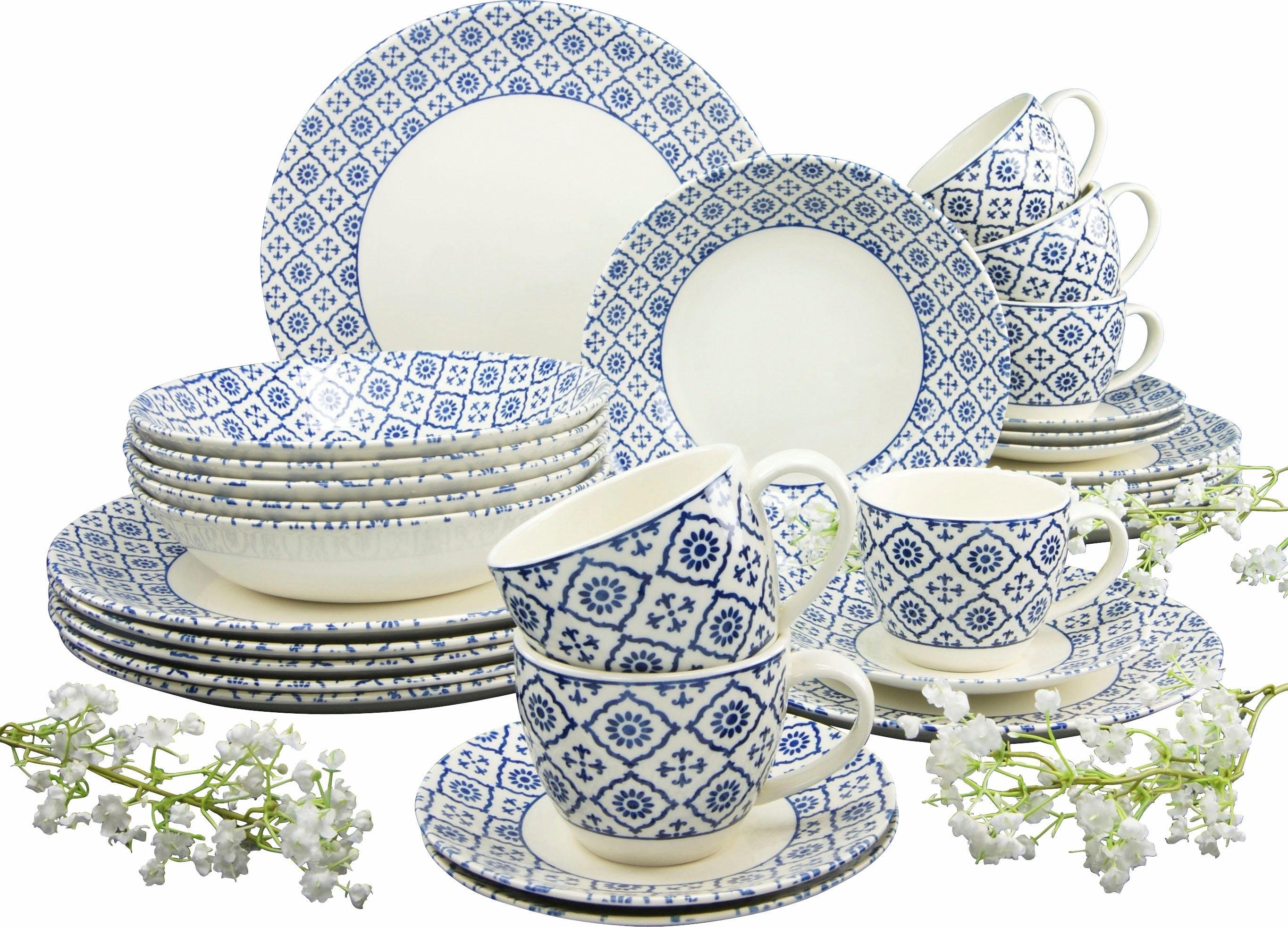 BLUE (30-tlg), 6 Geschirr-Set Service, Dekor, Personen 6 Teile, für Personen, Steingut, Kombiservice traditionelles ORIENTAL 30 CreaTable