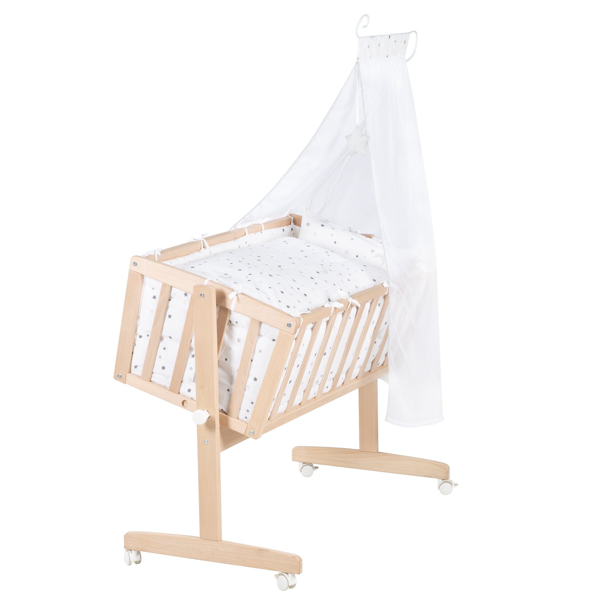 roba® Babybett Komplettwiegenset, mit Rollen inkl. Bettausstattung & Himmel