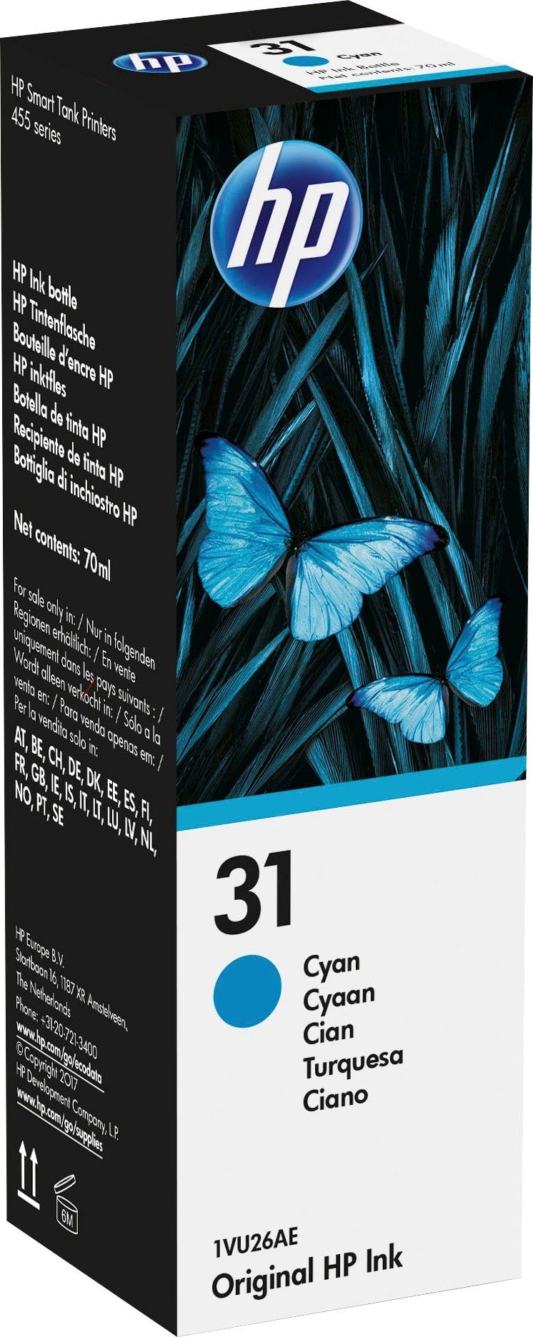 HP HP original Tintenflasche 31 Cyan, 70 ml Nachfülltinte (für HP, 1x 70 ml)