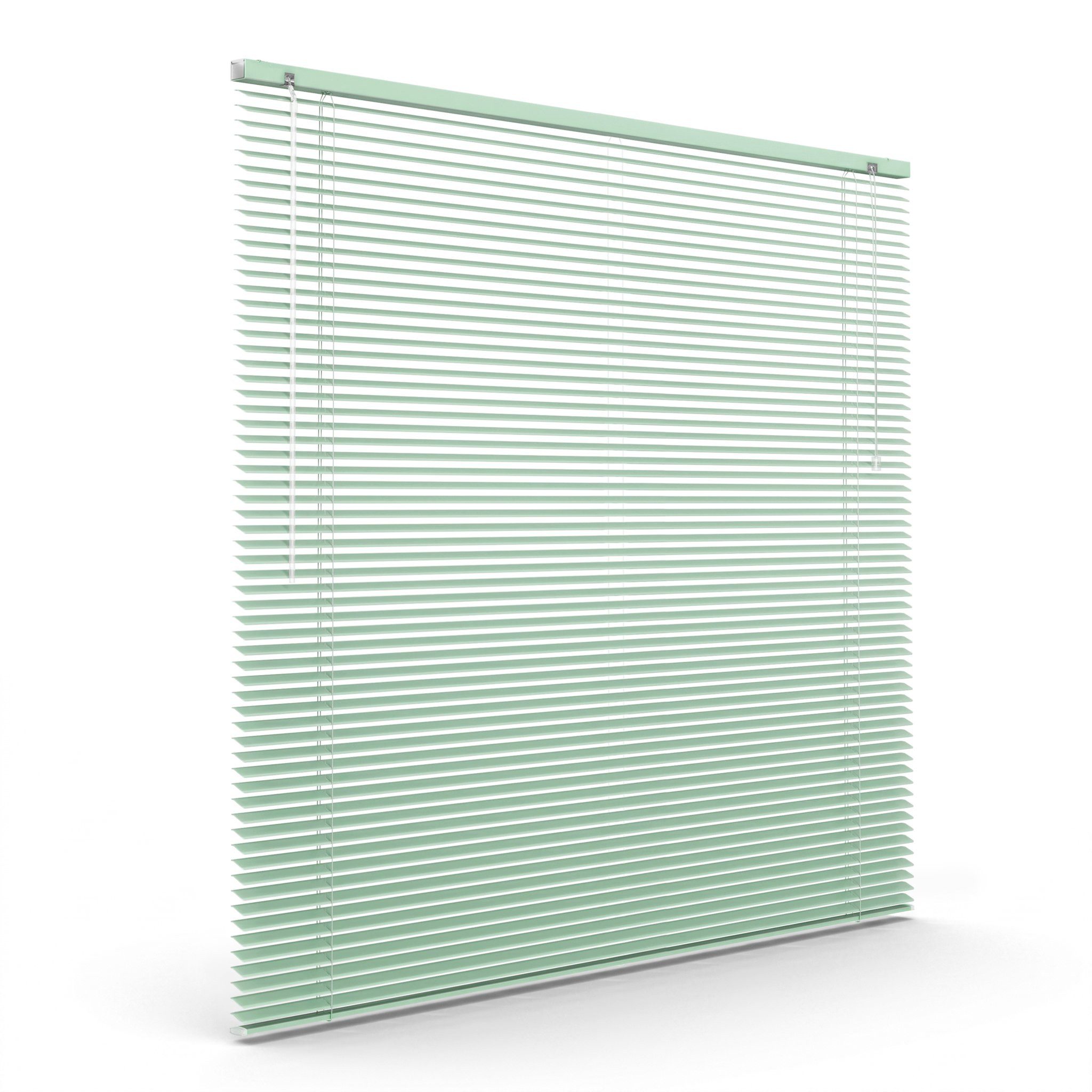 Victoria M. Jalousie LightLess Prime Aluminium-Jalousie 50x130 cm Mondschein-Grün matt, mit Bohren, ohne Bohren, geklemmt oder verschaubt, L Profil 25 mm Lamellen, feuchtigkeitsbeständig, verdunkelnd